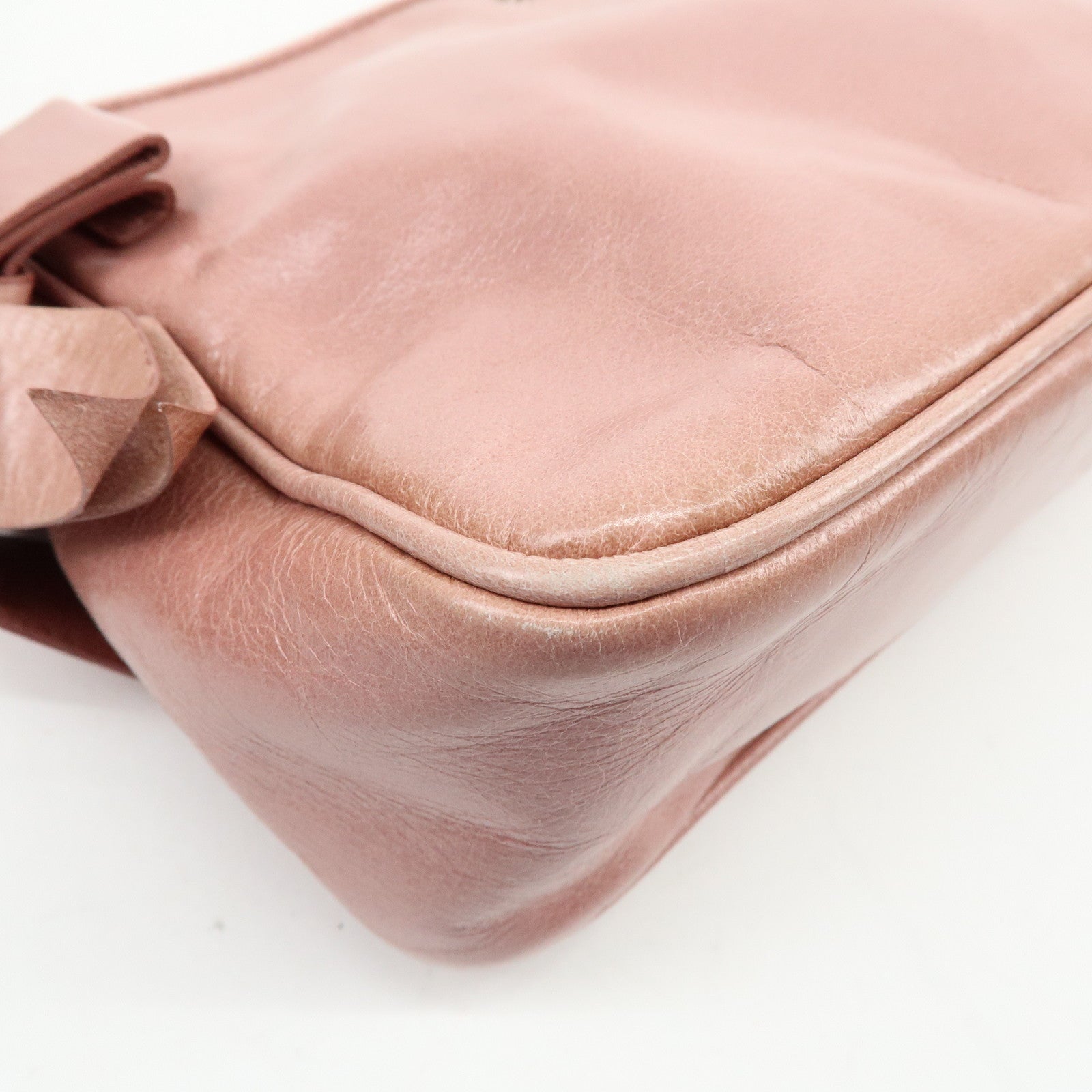 MIU MIU Side Ribbon Leather Shoulder Bag Hand Bag Pink RR1892