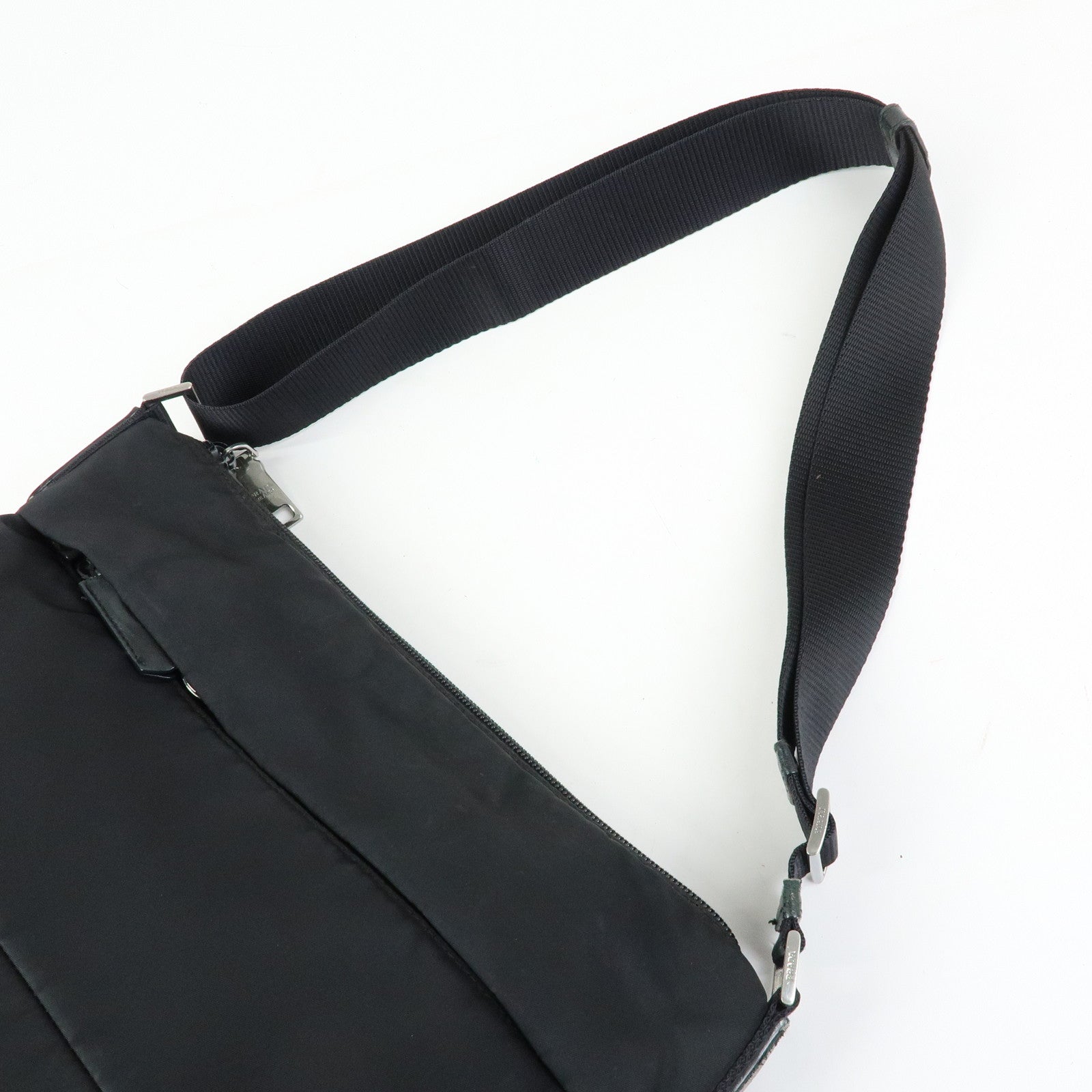 PRADA Triangle Logo Nylon Leather Shoulder Bag Crossbody Bag Black