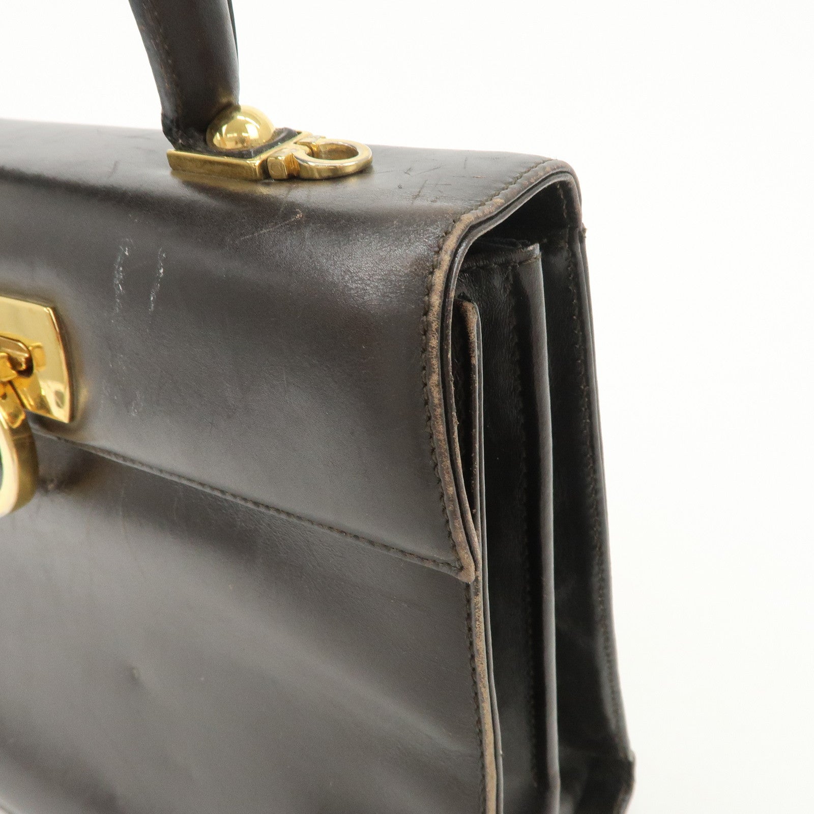 Ferragamo Gancini Leather 2Way Hand Bag Shoulder Bag Brown