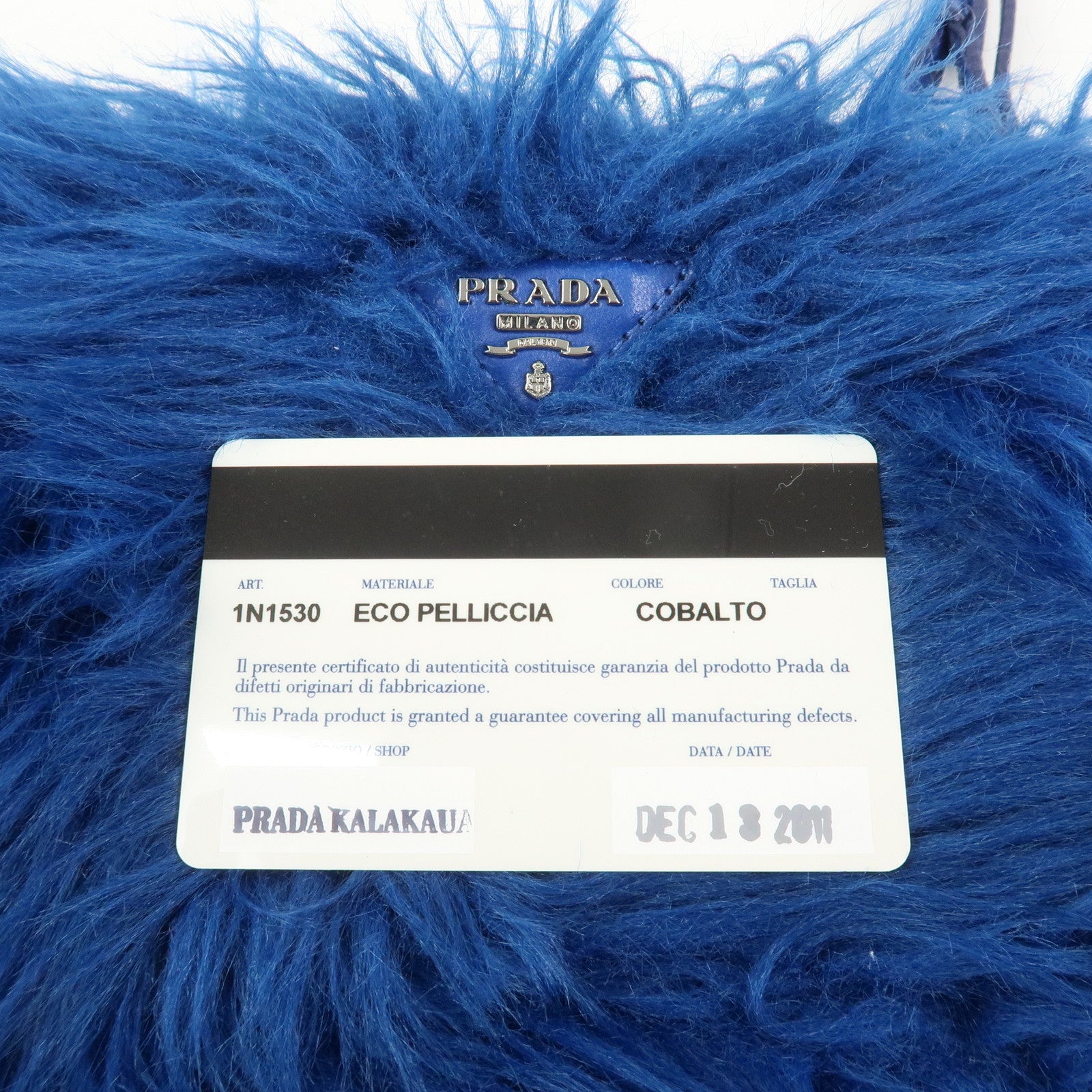 PRADA Triangle Logo Faux Fur Clutch Bag Flat Pouch Blue 1N1530