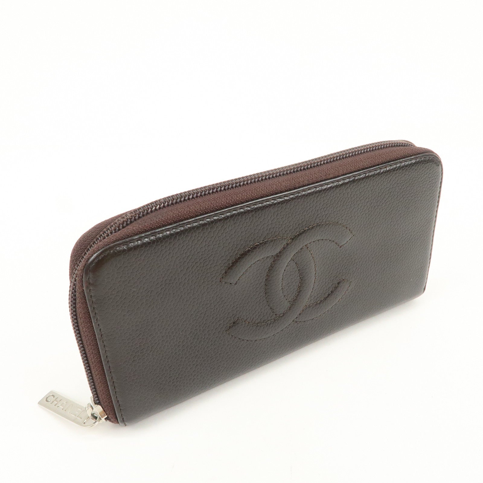 CHANEL COCO Mark Caviarskin Round Zippy Long Wallet Brown