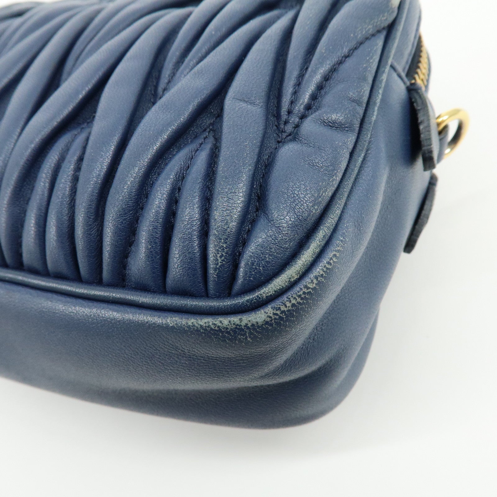 MIU MIU Matelasse Leather Gathered Shoulder Bag Crossbody Bag Navy