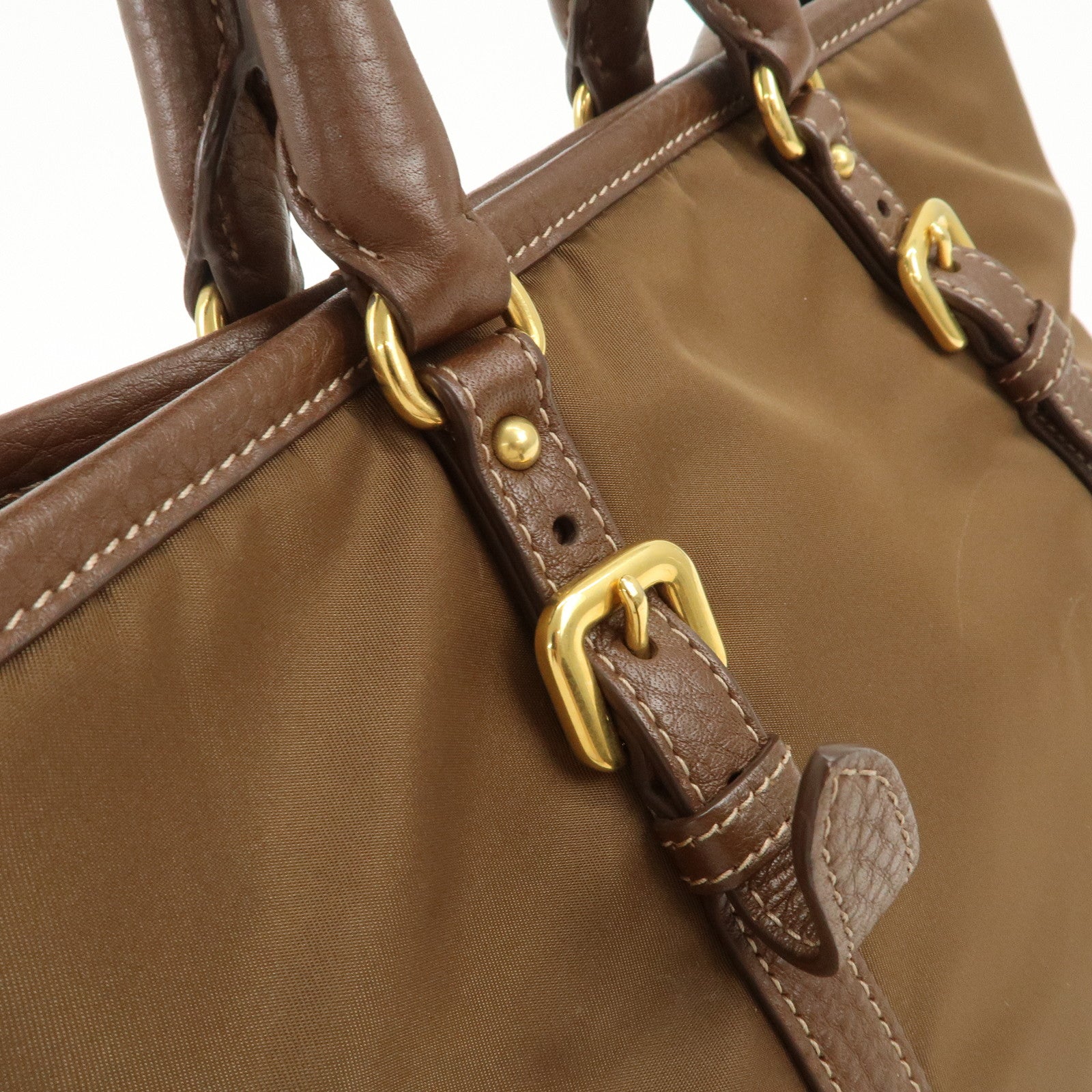 PRADA Logo Nylon Leather 2Way Tote Bag Shoulder Bag Brown BN1841