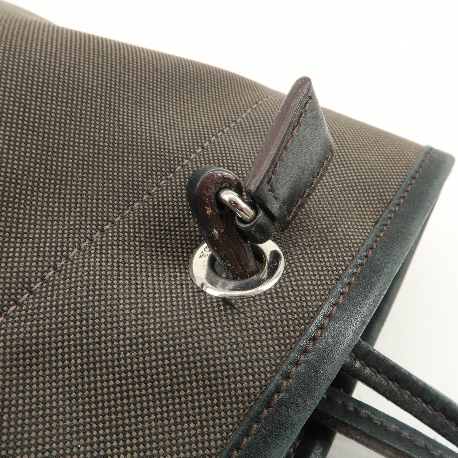PRADA Logo Jacquard Leather Tote Bag Shoulder Bag Dark Brown