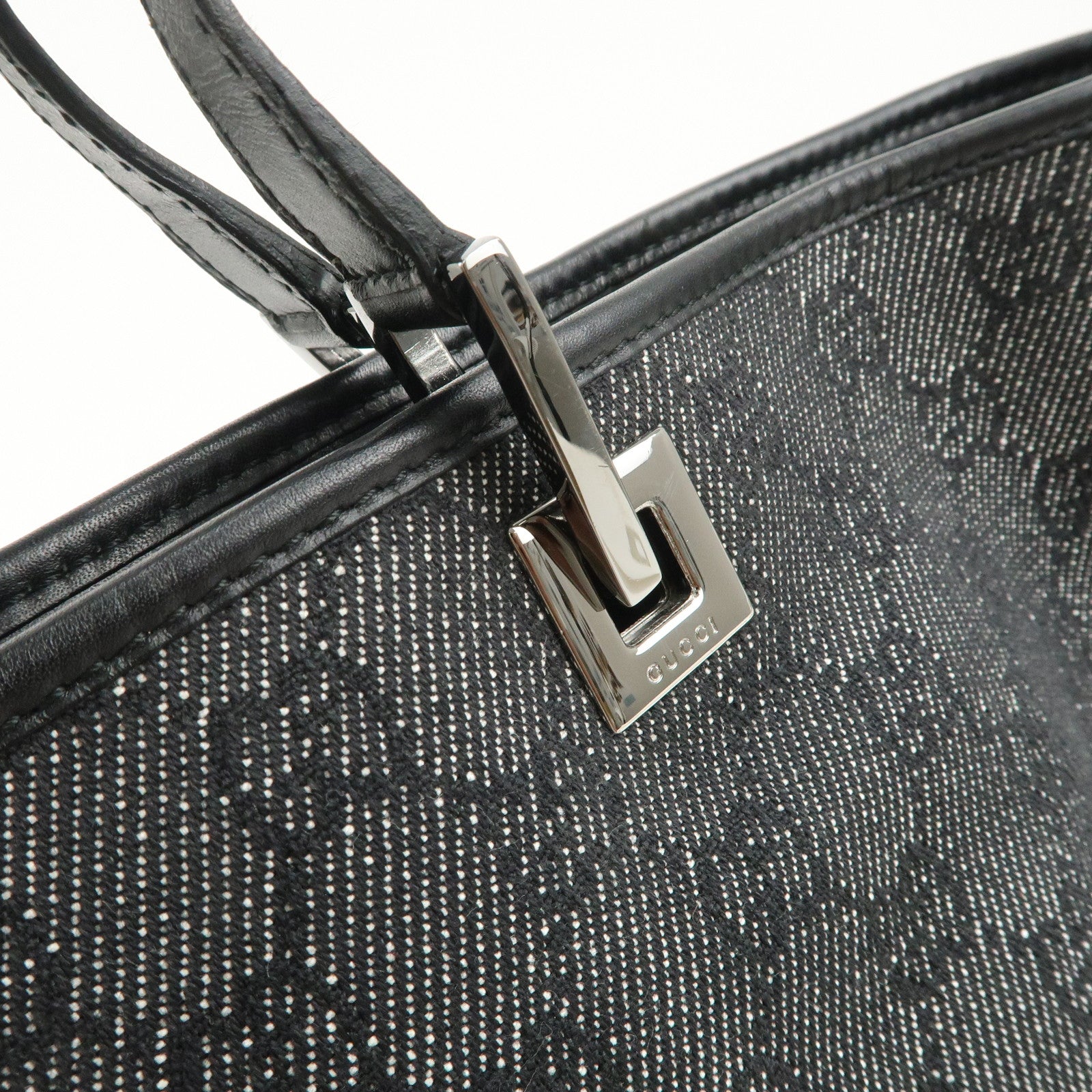 GUCCI GG Denim Leather Tote Bag Hand Bag Shoulder Bag Black 31243