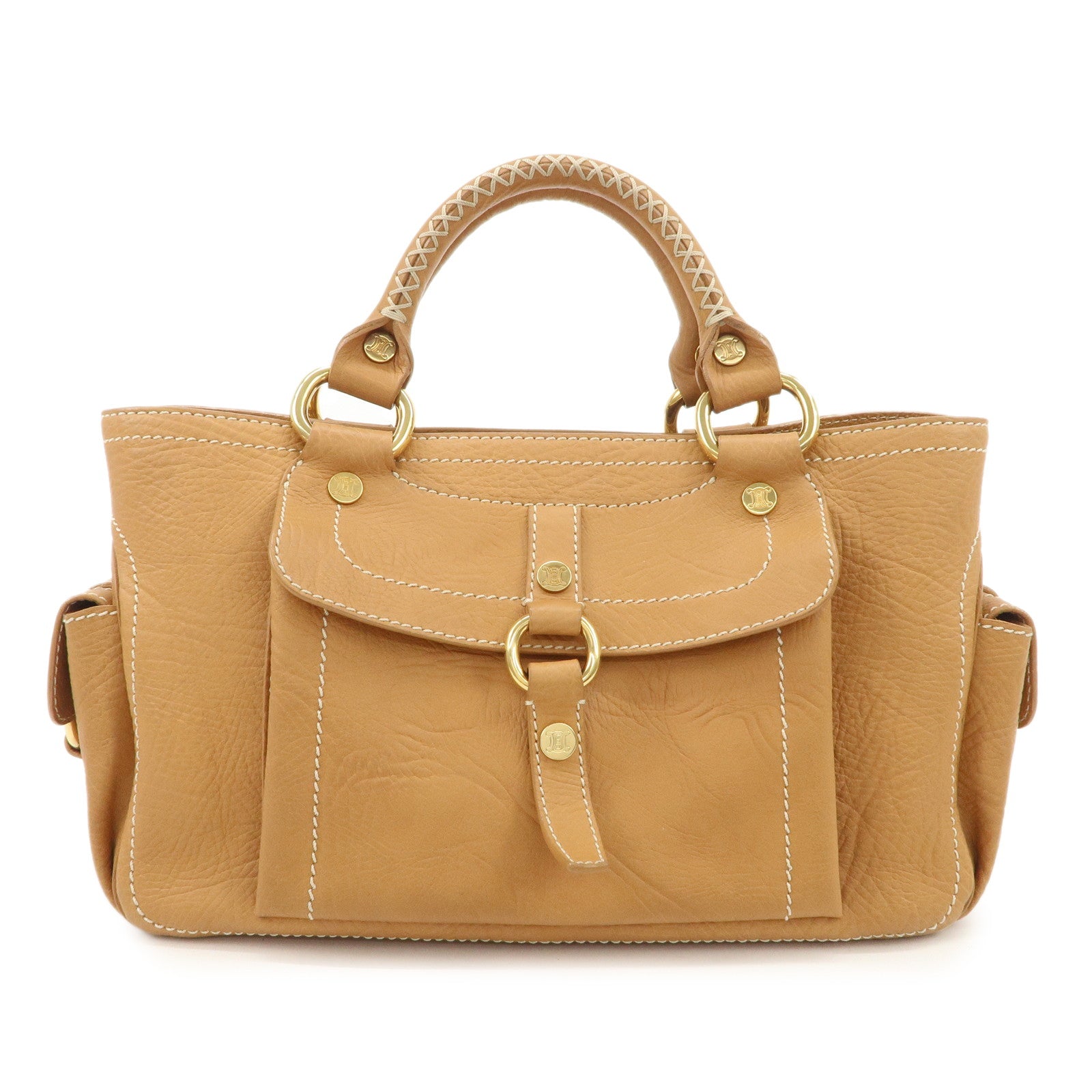 CELINE Leather Boogie Bag Hand Bag Tote Bag Camel