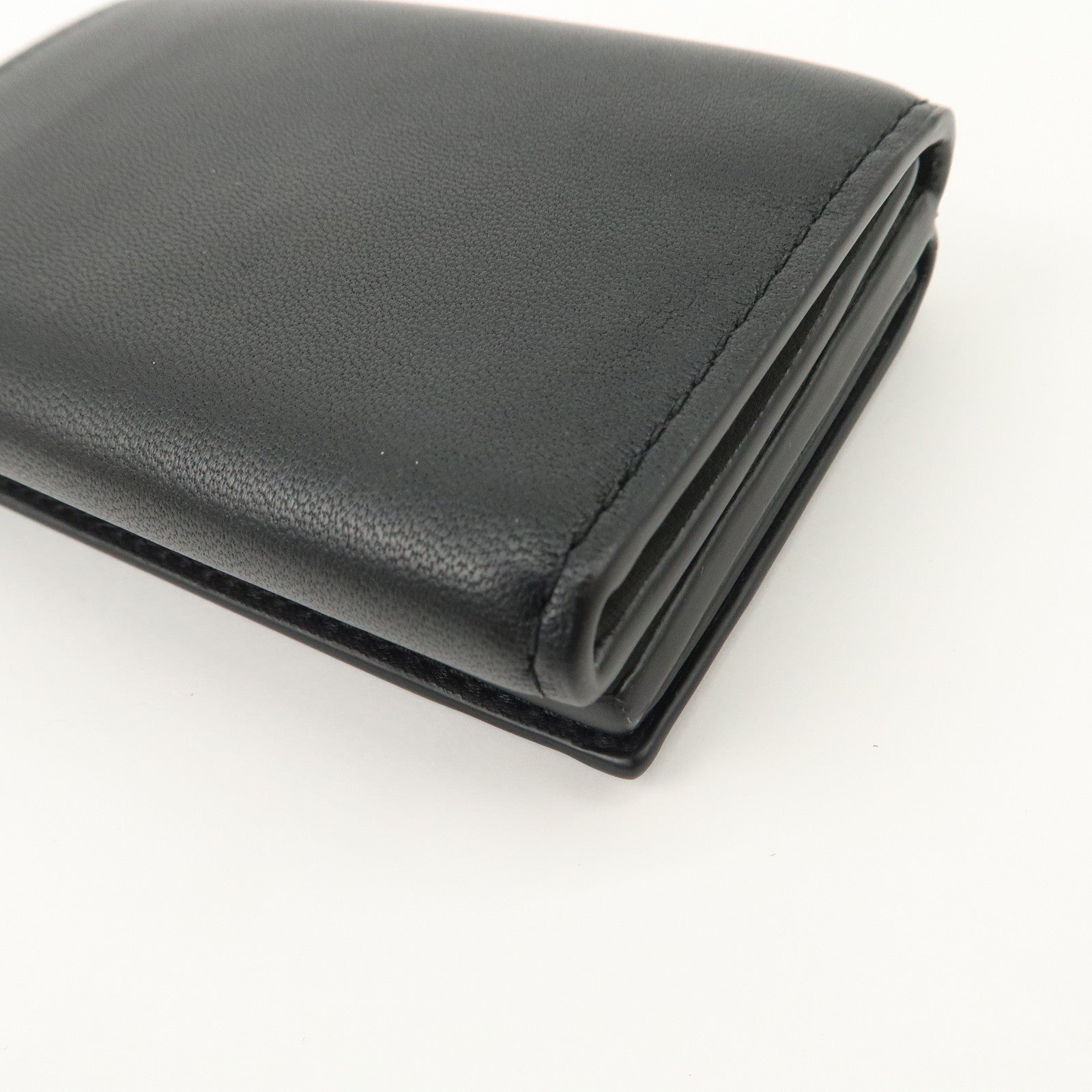 Bottega Veneta  Intrecciato Leather Tri-fold Compact Wallet Black
