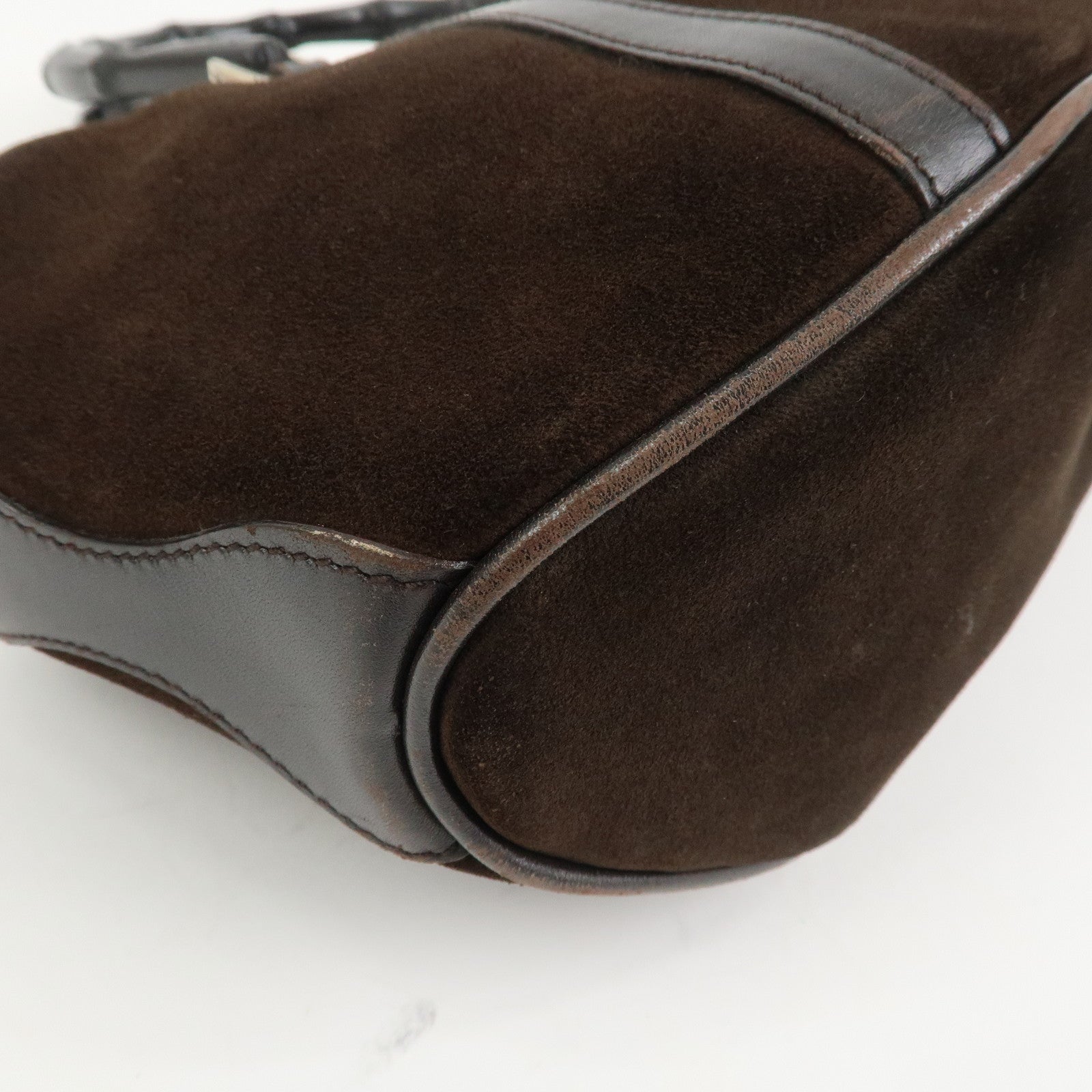 GUCCI Bamboo Suede Leather Hand Bag Dark Brown 002.1084