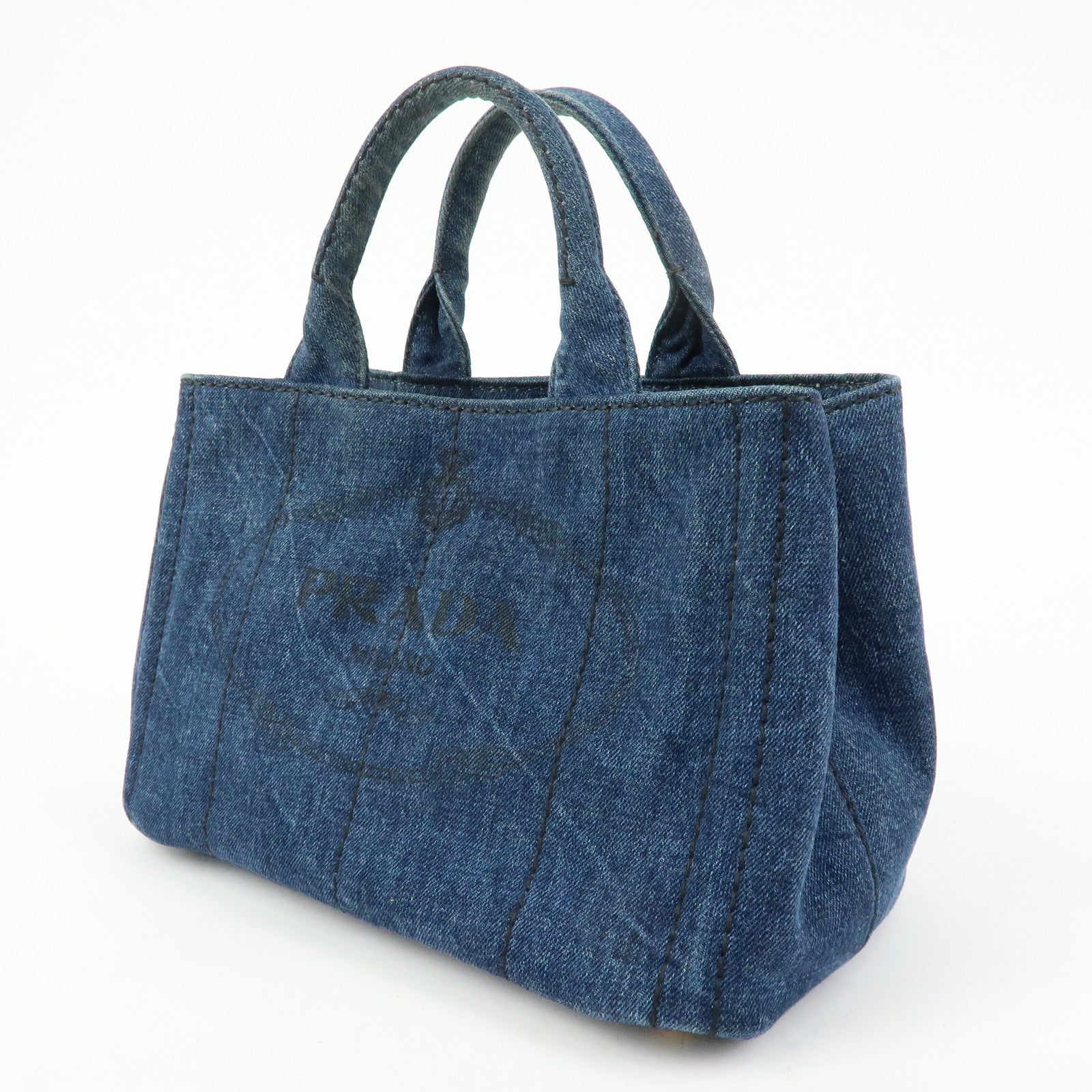 PRADA Triangle Logo Canapa Mini Denim 2Way Bag Hand Bag Blue 1BG439