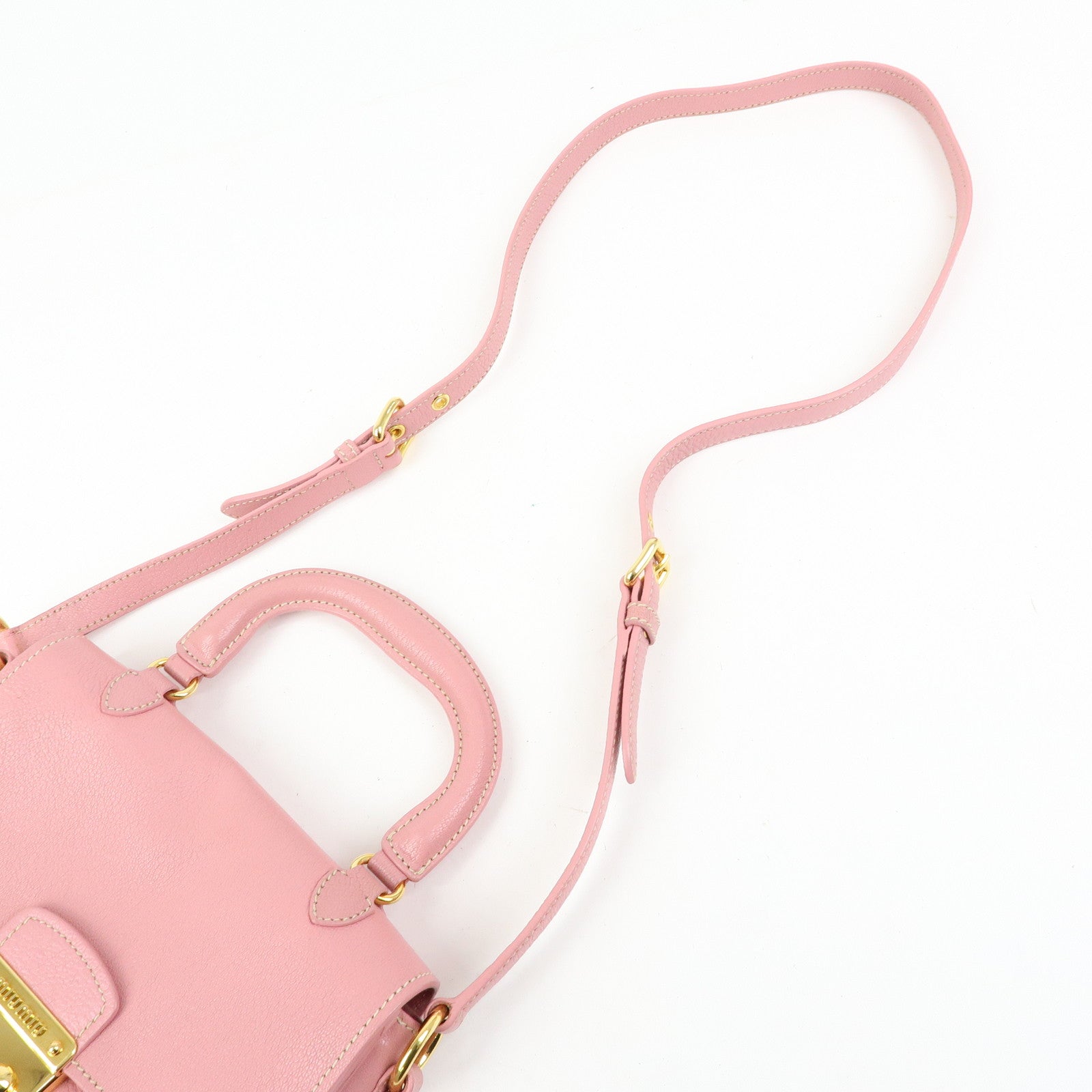 MIU MIU Madras Leather Top Handle 2Way Bag Hand Bag Pink RN0717