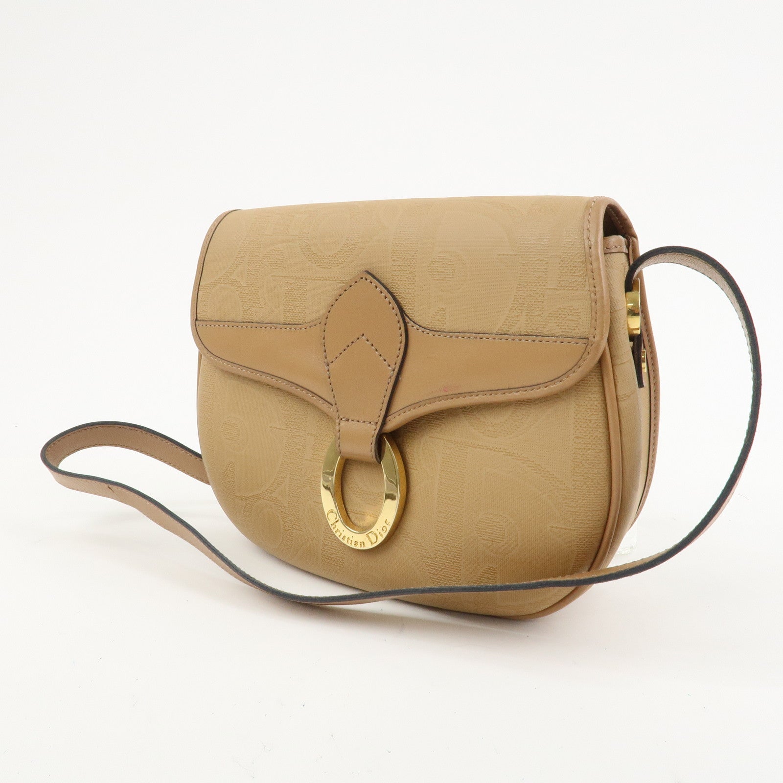 Christian Dior PVC Leather Shoulder Bag Crossbody Bag Brown