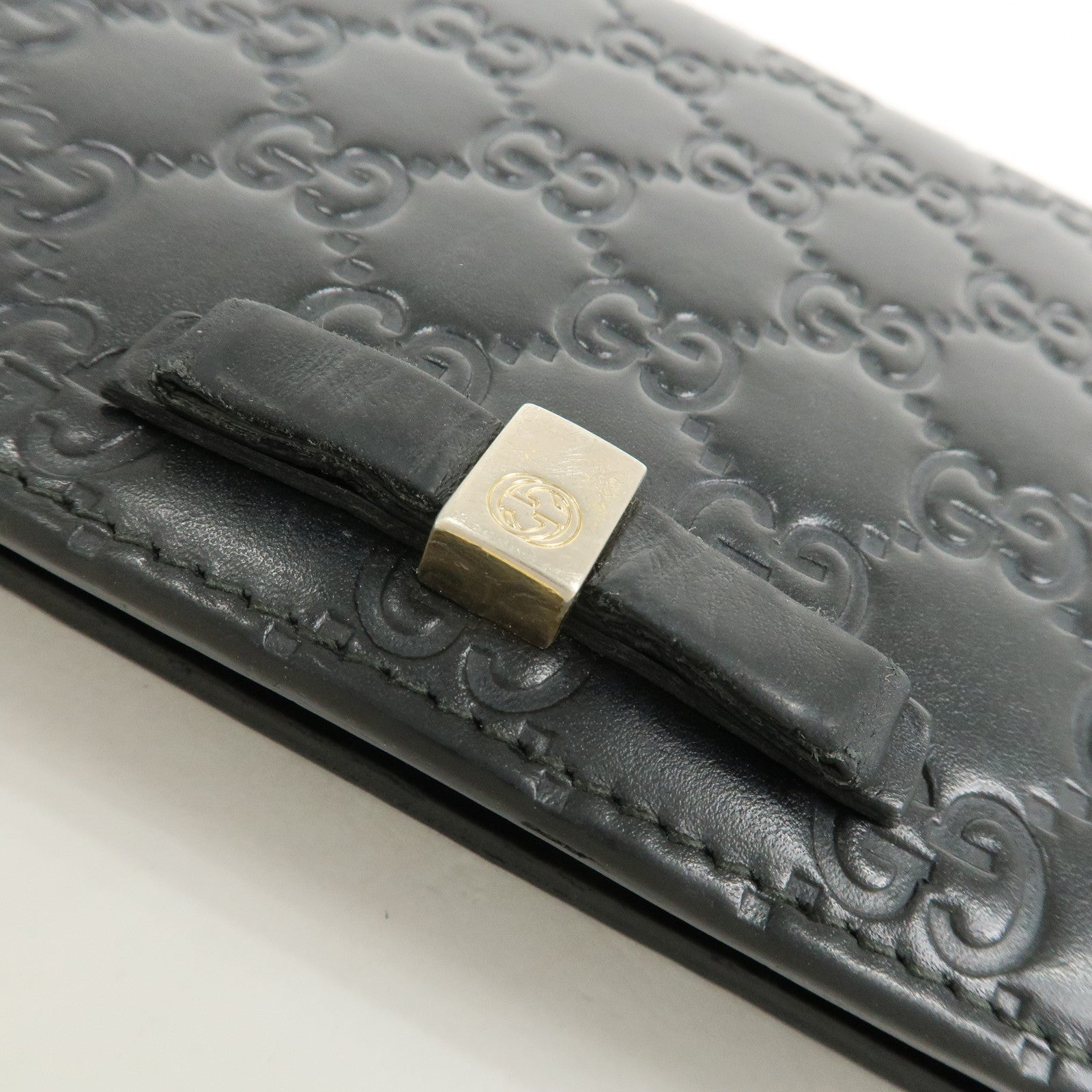 GUCCI Interlocking G Guccissima Leather Chain Shoulder Wallet Black