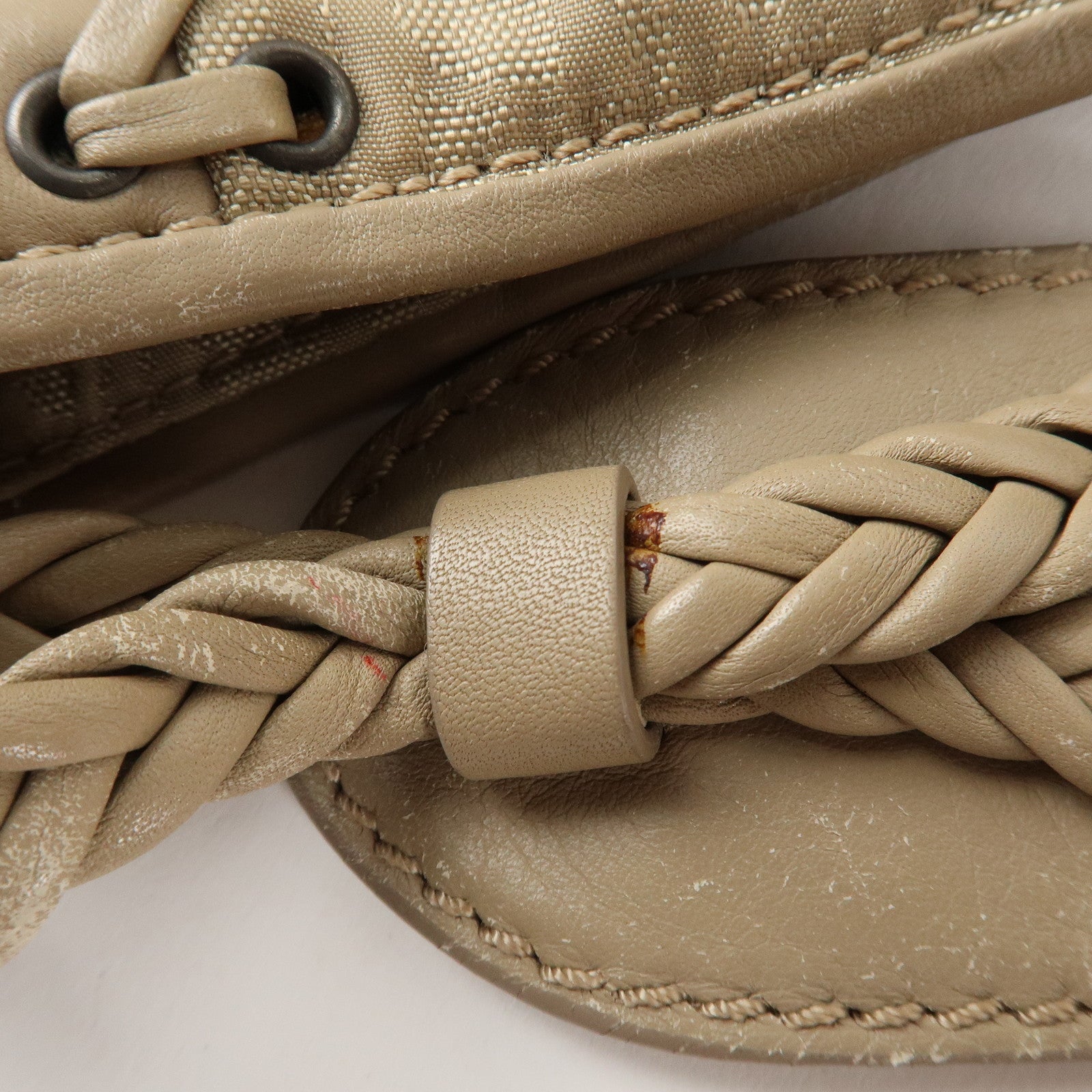 Christian Dior Trotter Canvas Leather Shoulder Bag Heart Charm Beige Used