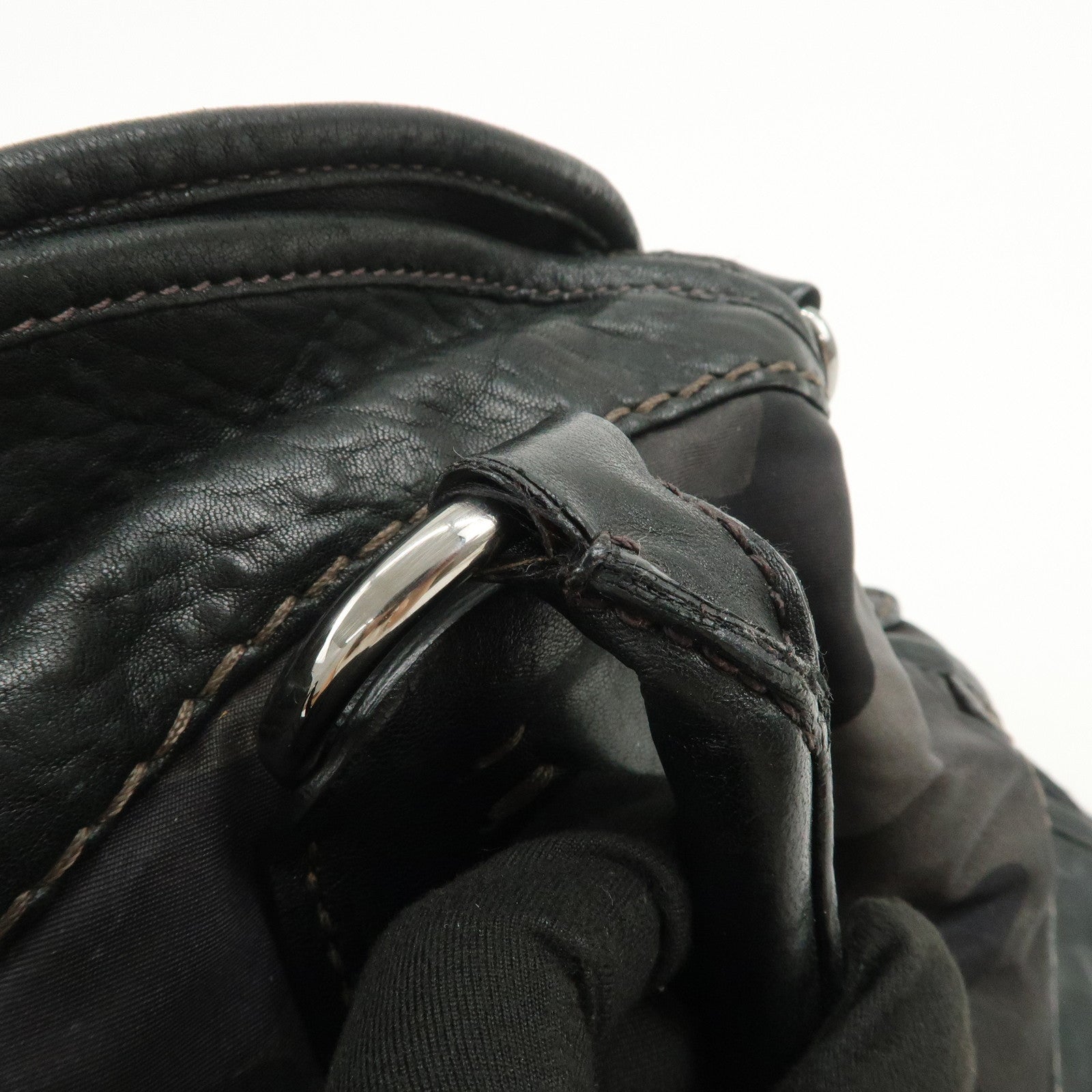 PRADA Nylon Leather 2Way Hand Shoulder Bag Black Camouflage BL0688