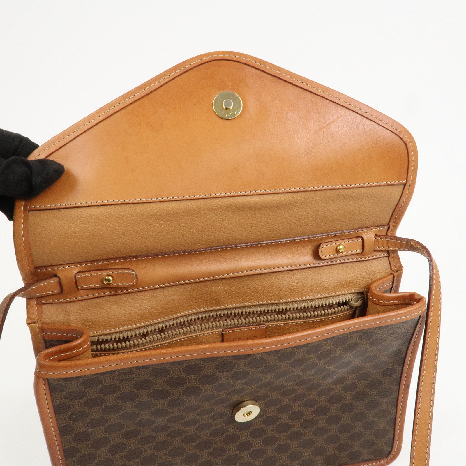 CELINE Macadam PVC Canvas Leather 2WAY Bag Shoulder Bag Brown