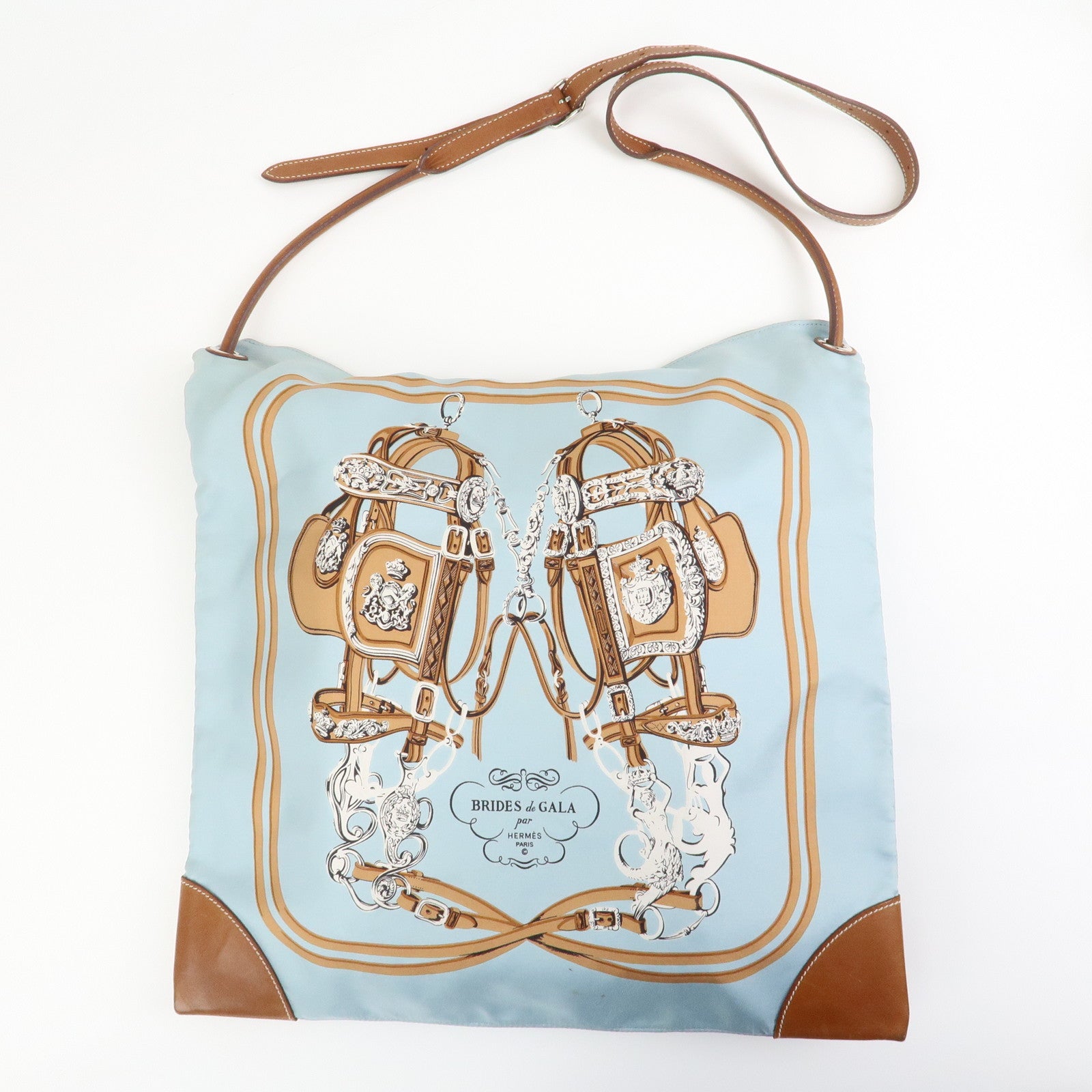 HERMES Silky City MM Canvas Leather Shoulder Bag BRIDES de GALA