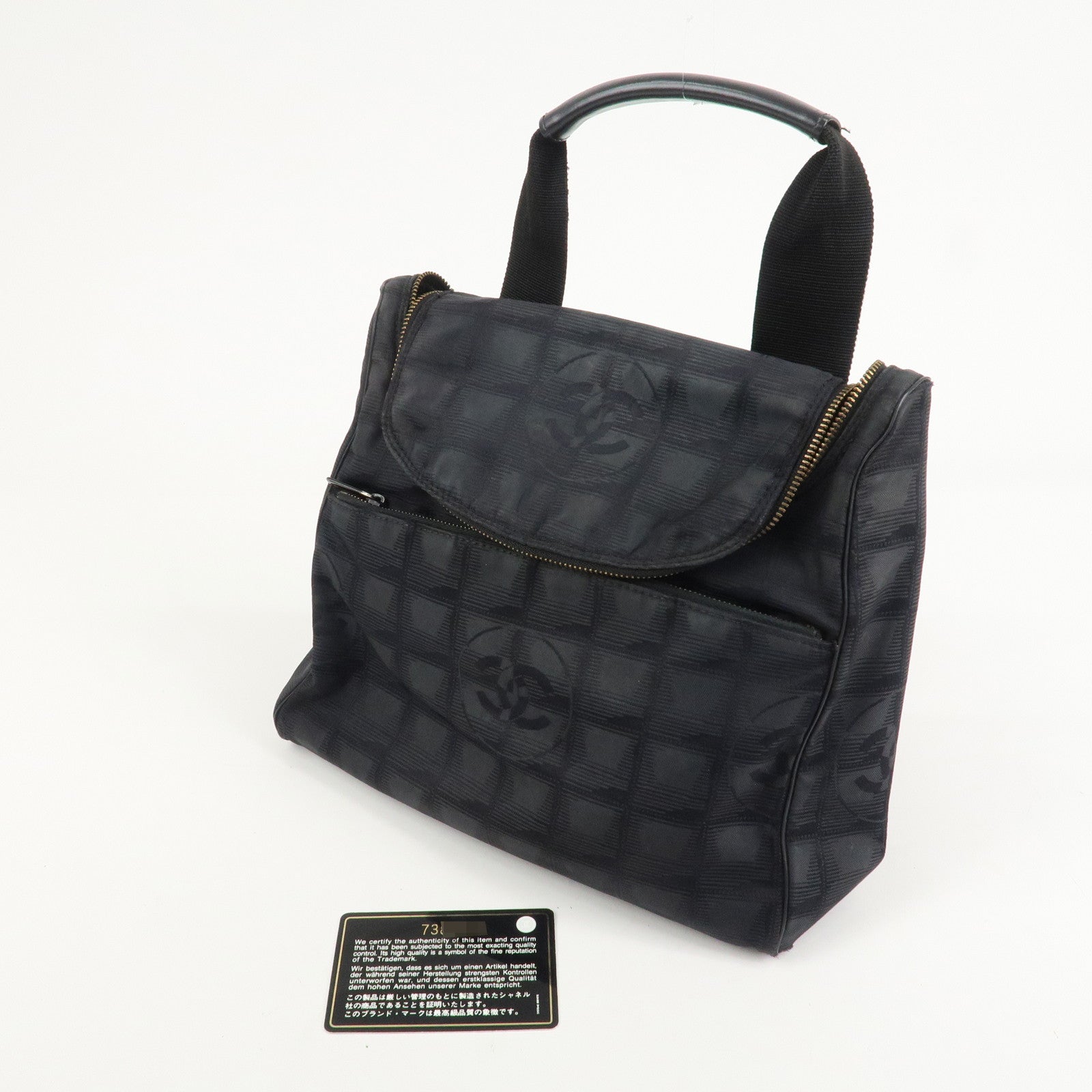 CHANEL New Travel Line Nylon Jacquard Leather 2Way Bag Black A15958