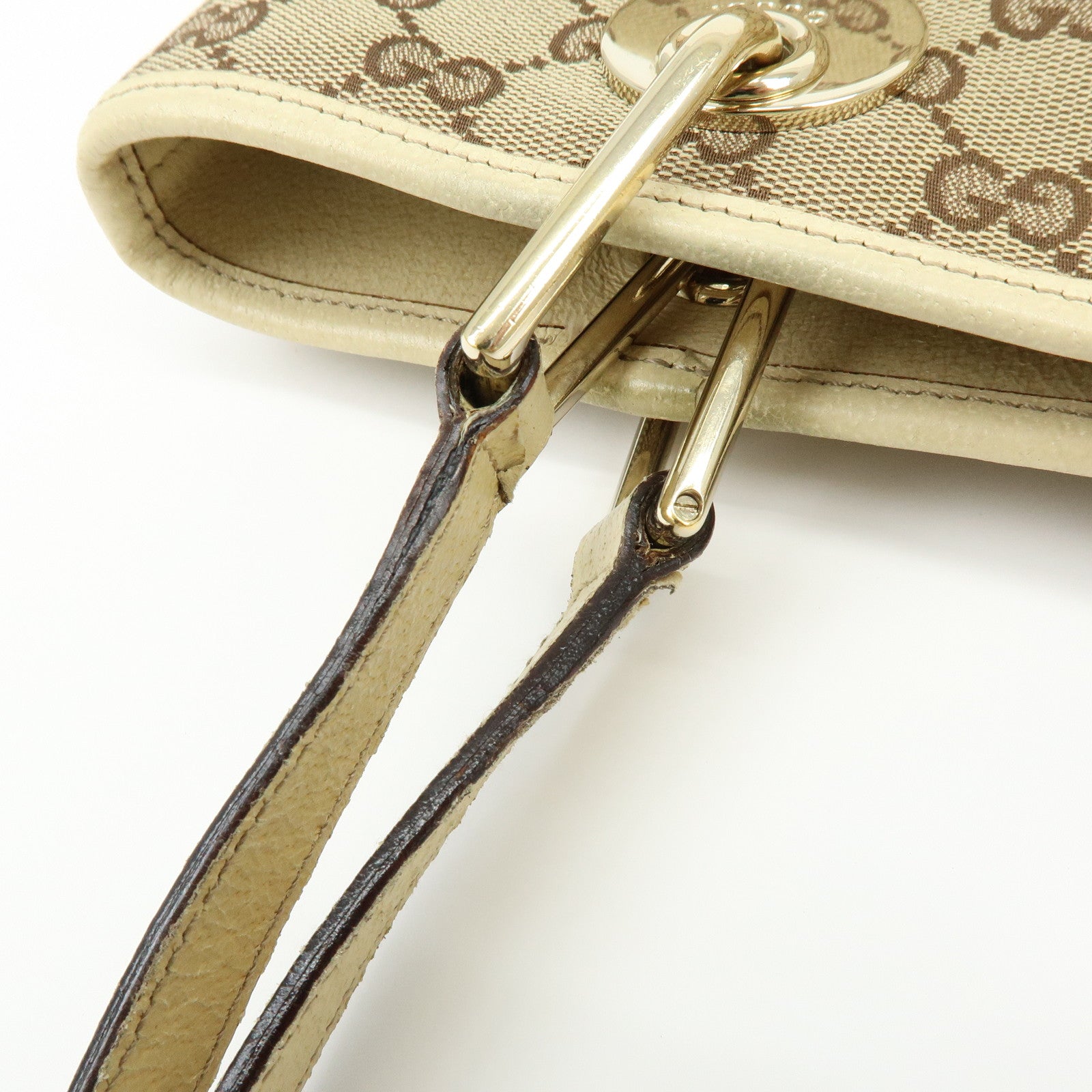 GUCCI GG Canvas Leather Tote Bag Hand Bag Beige Ivory 120840