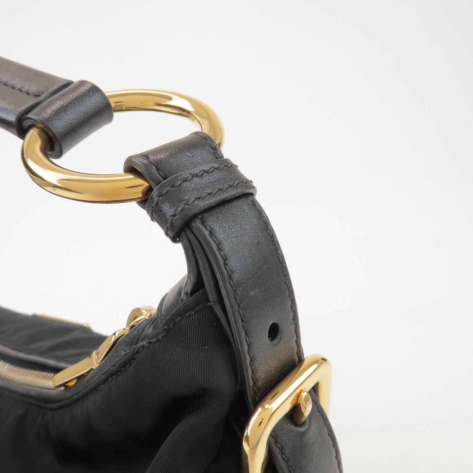PRADA Triangle Logo Nylon Leather Shoulder Bag Black