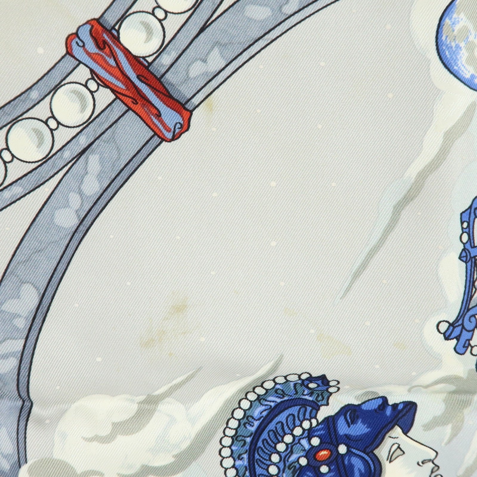 HERMES Carre 90 Silk 100% Scarf CAVALIERS DES NUAGES Gray Blue