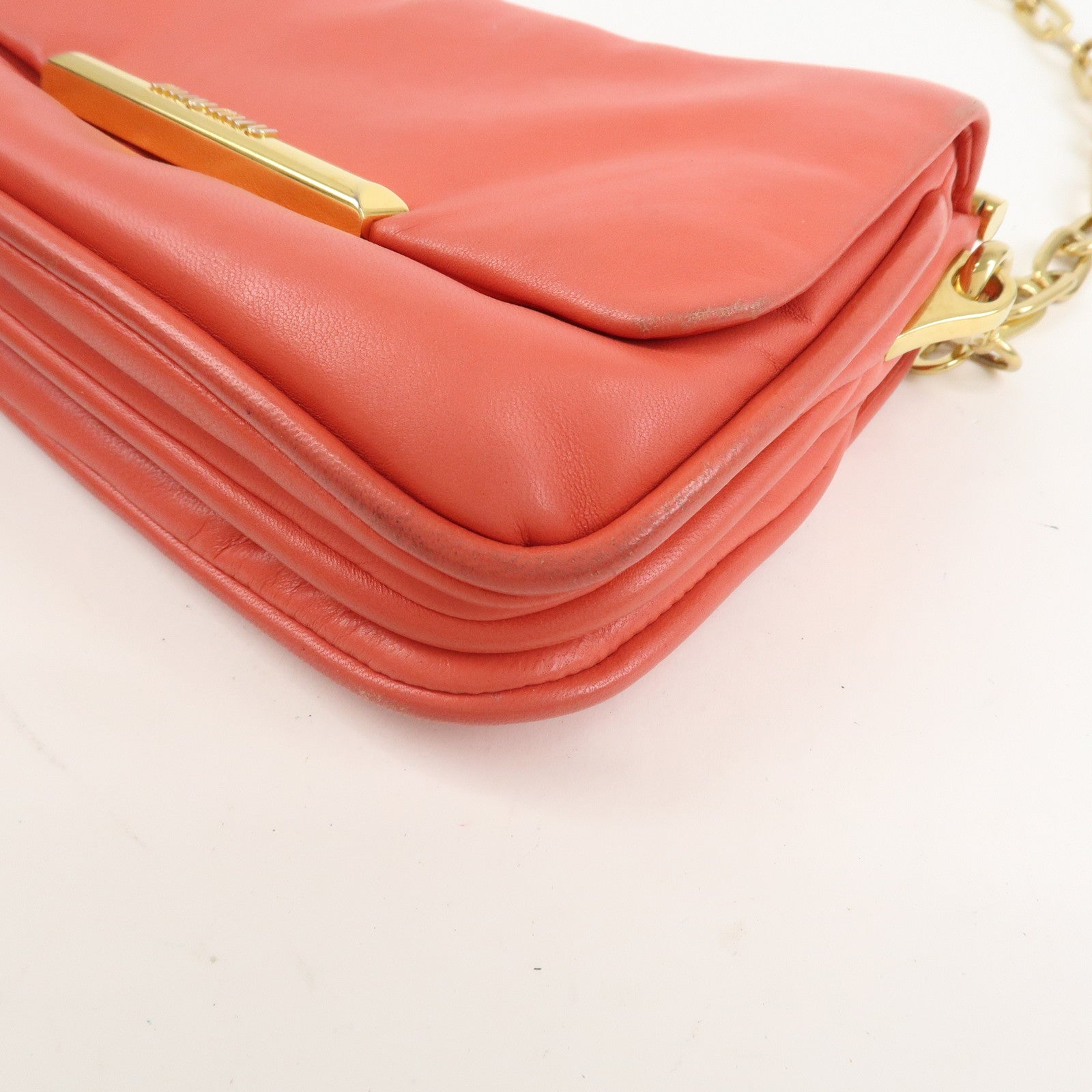 MIU MIU Nappa Leather Chain Shoulder Bag Crossbody Bag Coral