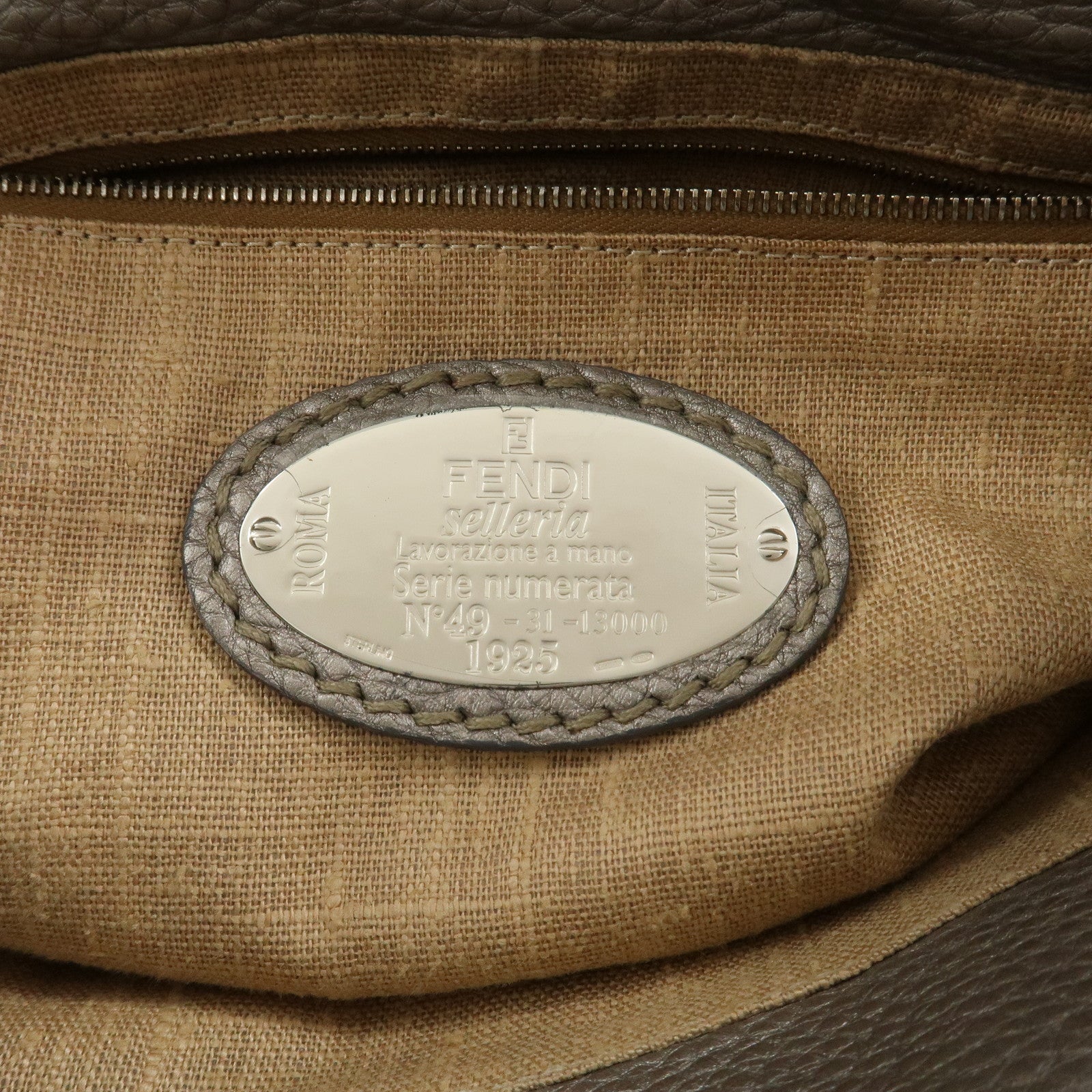 FENDI Selleria Leather Hand Bag Shoulder Bag Silver 8BR595