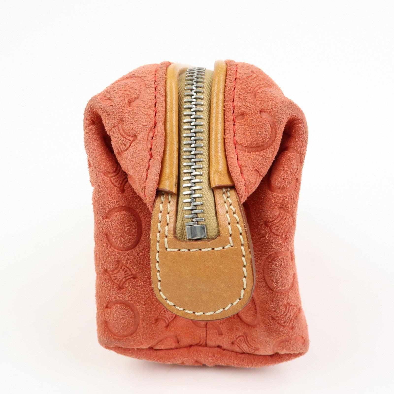 CELINE C Macadam Suede Leather Pouch Cosmetic Case Coral
