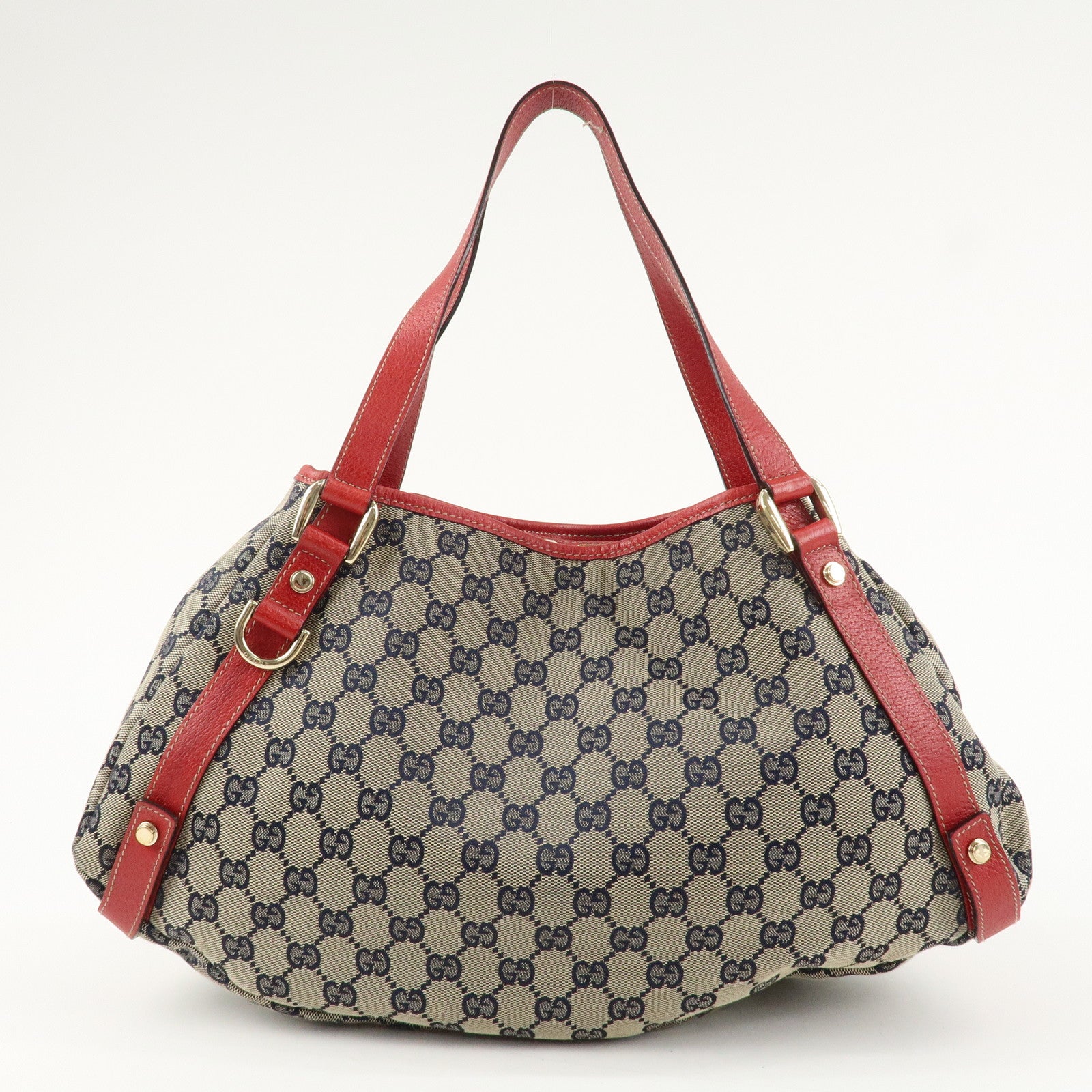 GUCCI Abbey GG Canvas Leather Tote Bag Shoulder Bag Navy Red 130736 Used