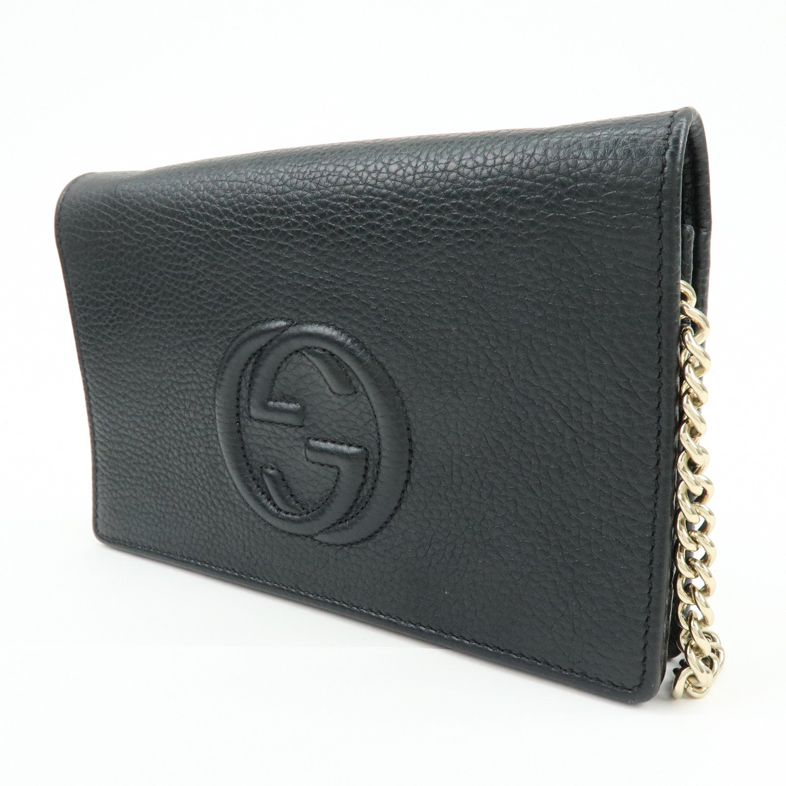 GUCCI SOHO Interlocking G Chain Shoulder Wallet Bag Black 598211