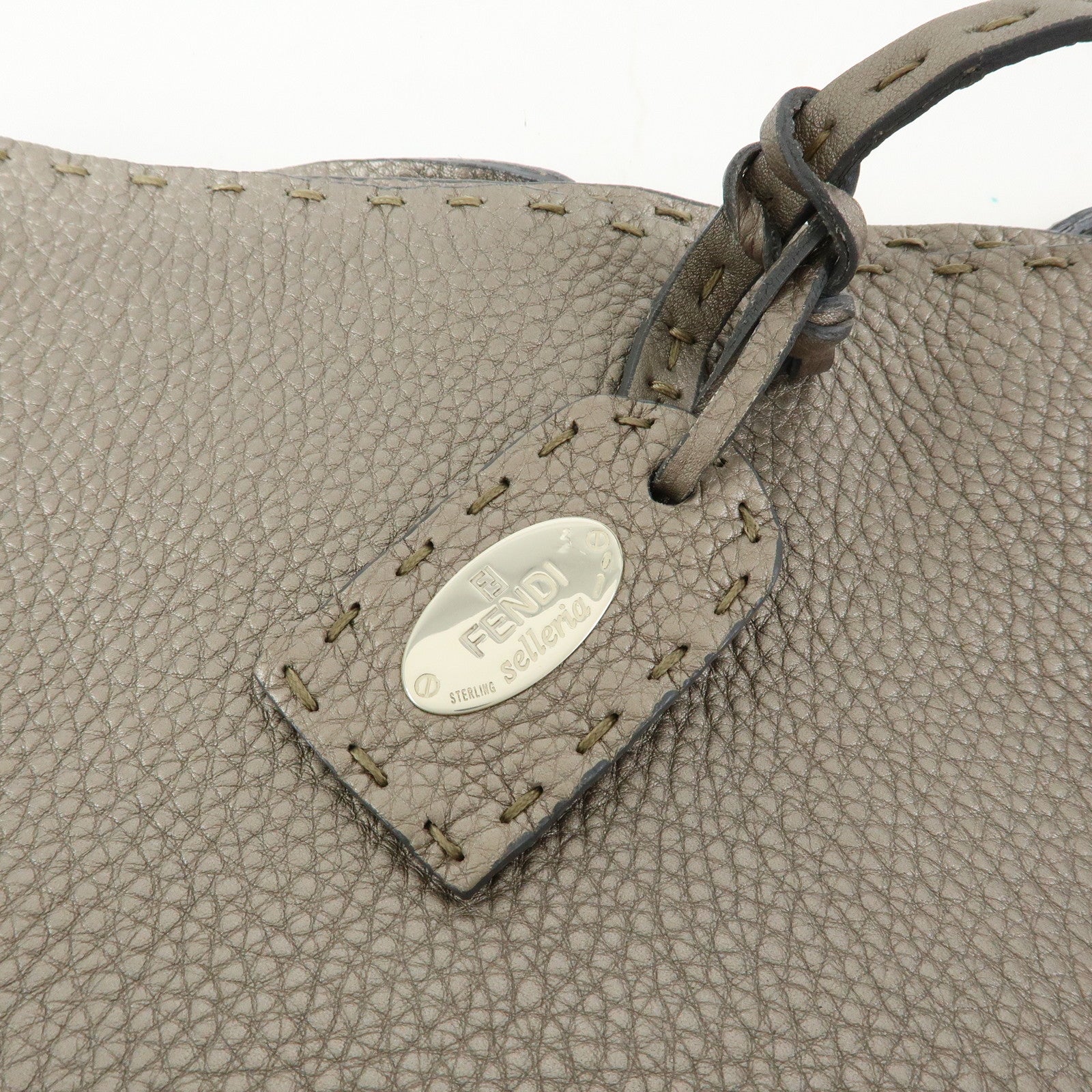 FENDI Selleria Leather Tote Bag Shoulder Bag Silver 8BH126