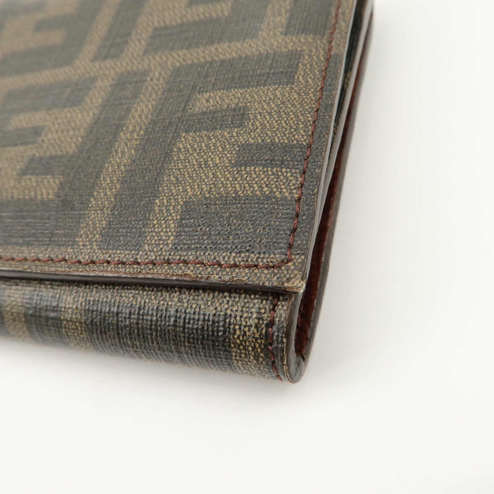 FENDI Zucca PVC Leather Bi-fold Long Wallet Black Brown 8M0000 Used