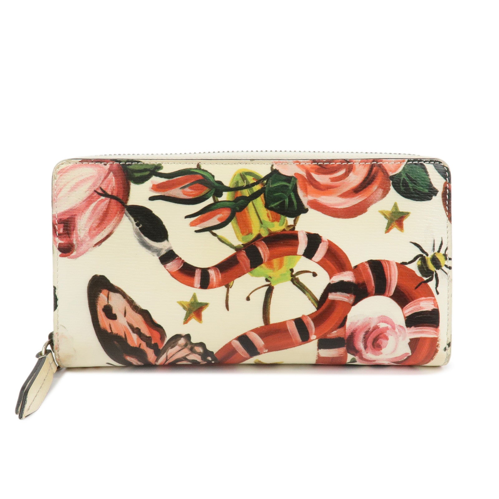 GUCCI Leather Round Zippy Long Wallet White 410102