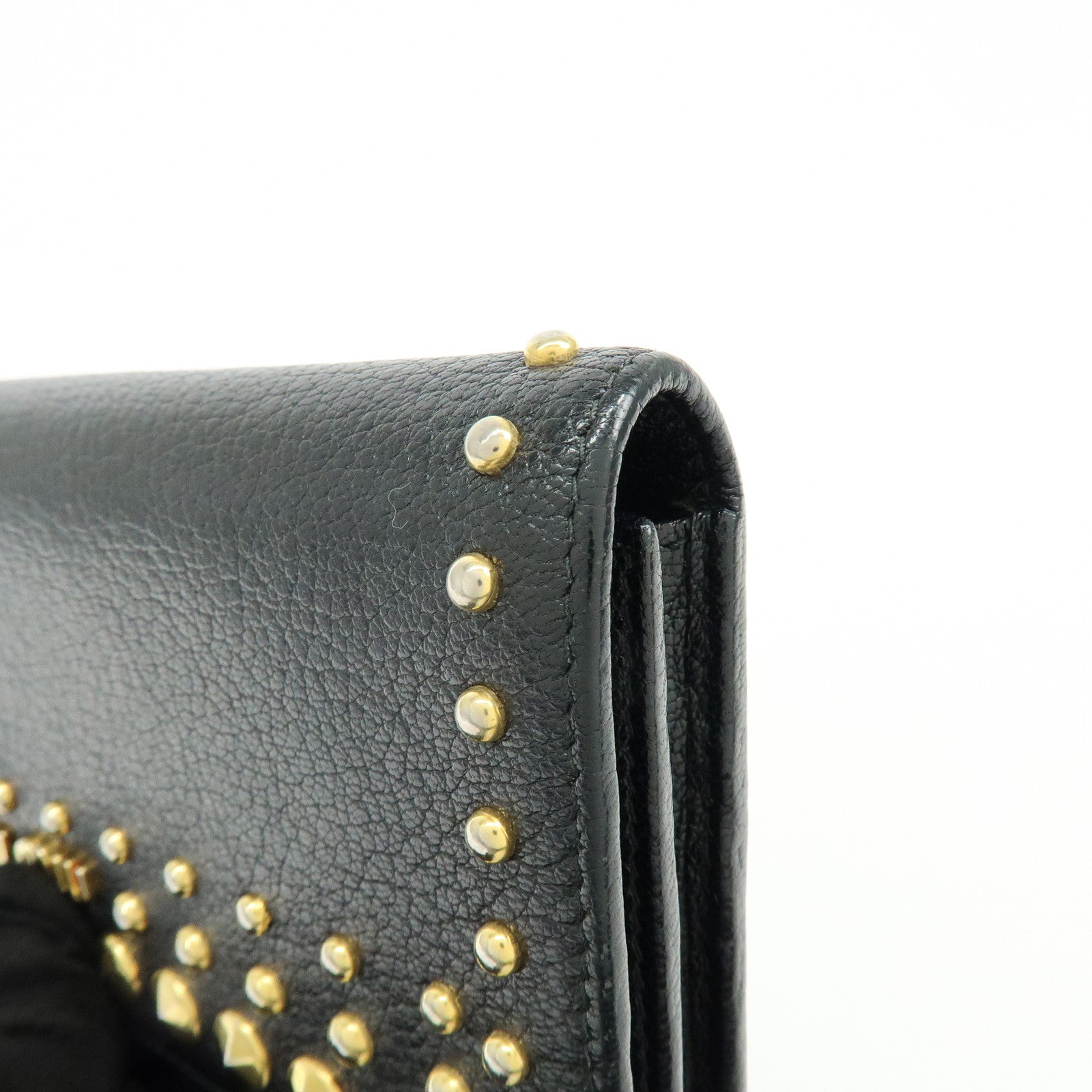 MIU MIU Logo Leather Studs Flap Long Wallet Black 5M1109