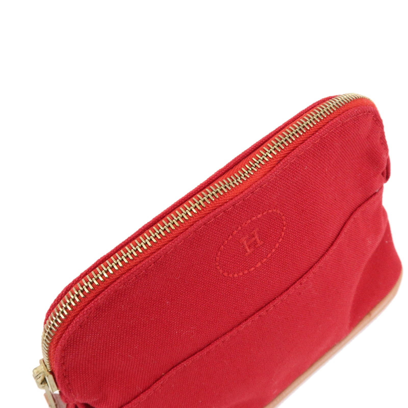 HERMES Canvas Leather Bolide Mini Mini Pouch Cosmetic Pouch Red