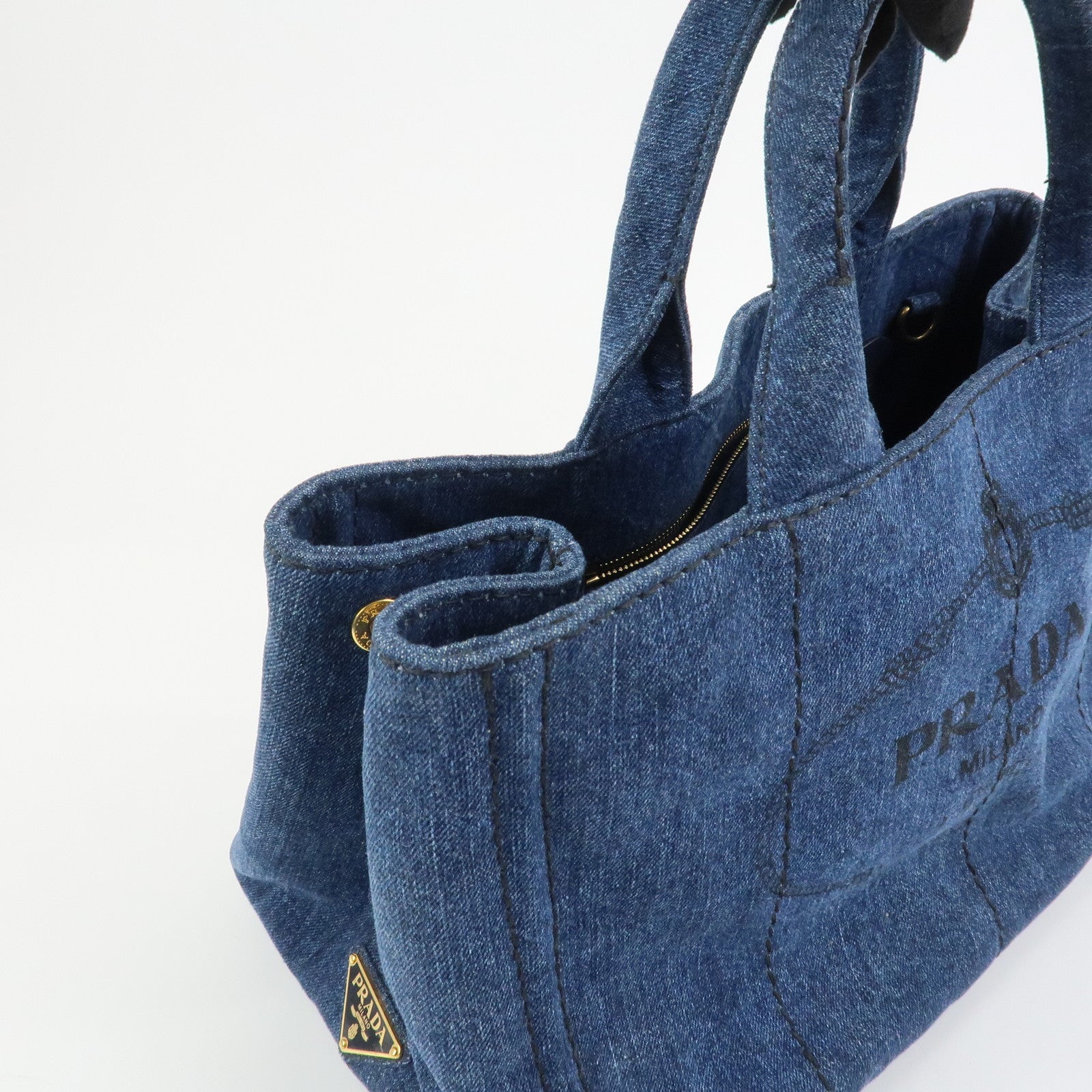 PRADA Logo Canapa Canvas Denim 2way Bag Hand Bag Blue B1877B