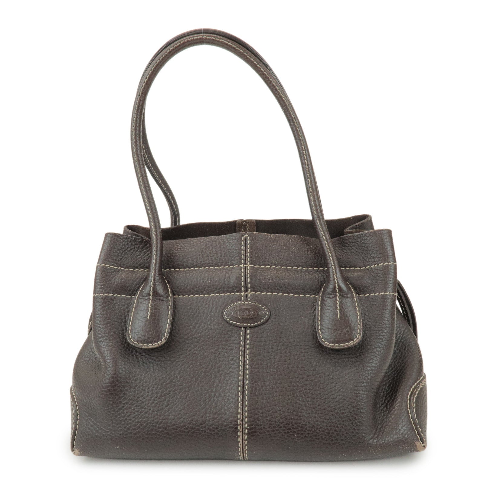 TOD'S Leather Shoulder Bag Hand Bag Dark Brown