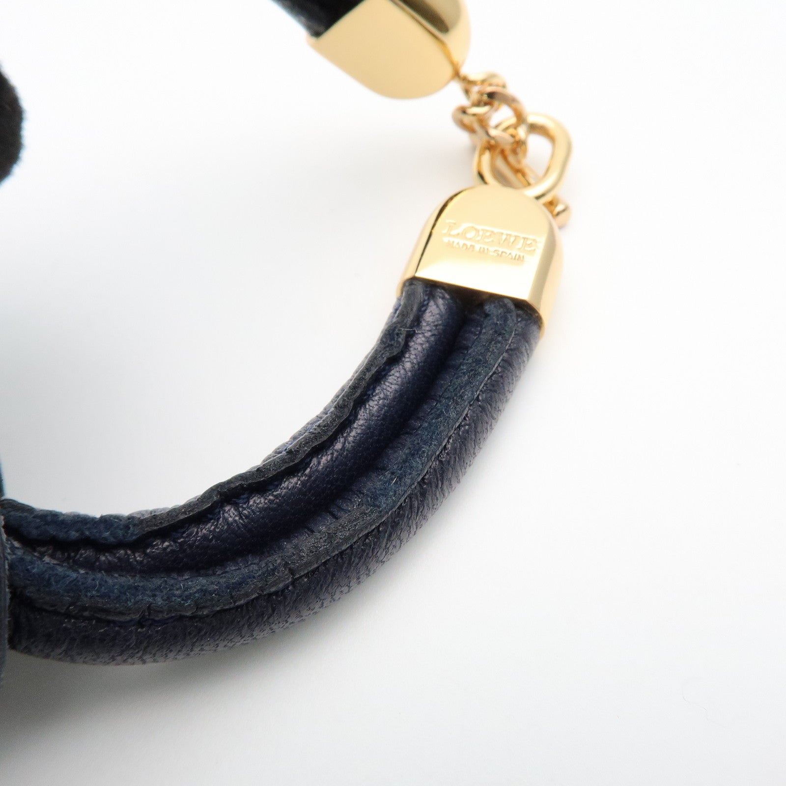 LOEWE Anagram Leather Metal Bracelet Navy Gold