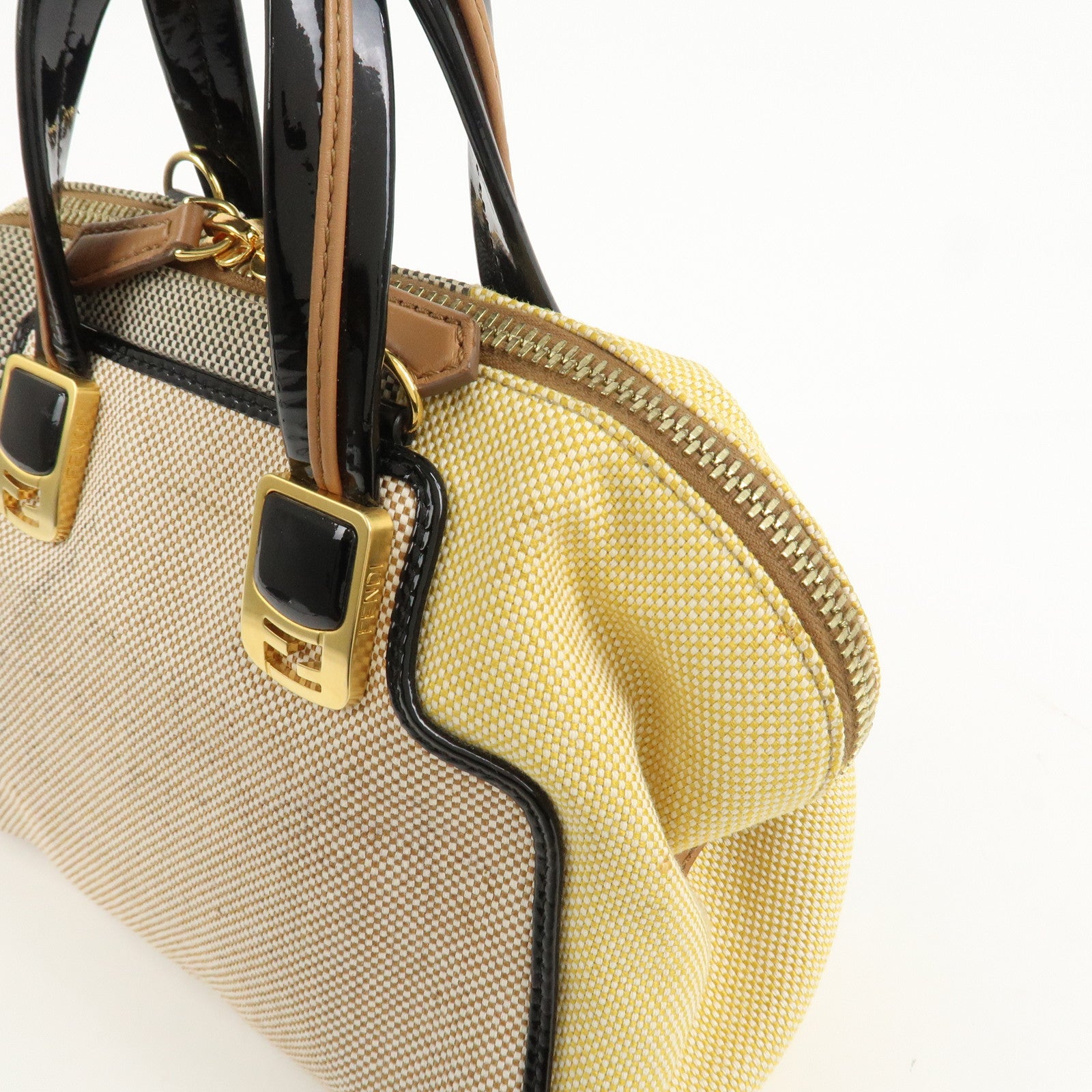 FENDI Chameleon Canvas Patent Leather 2Way Hand Bag Beige 8BL117