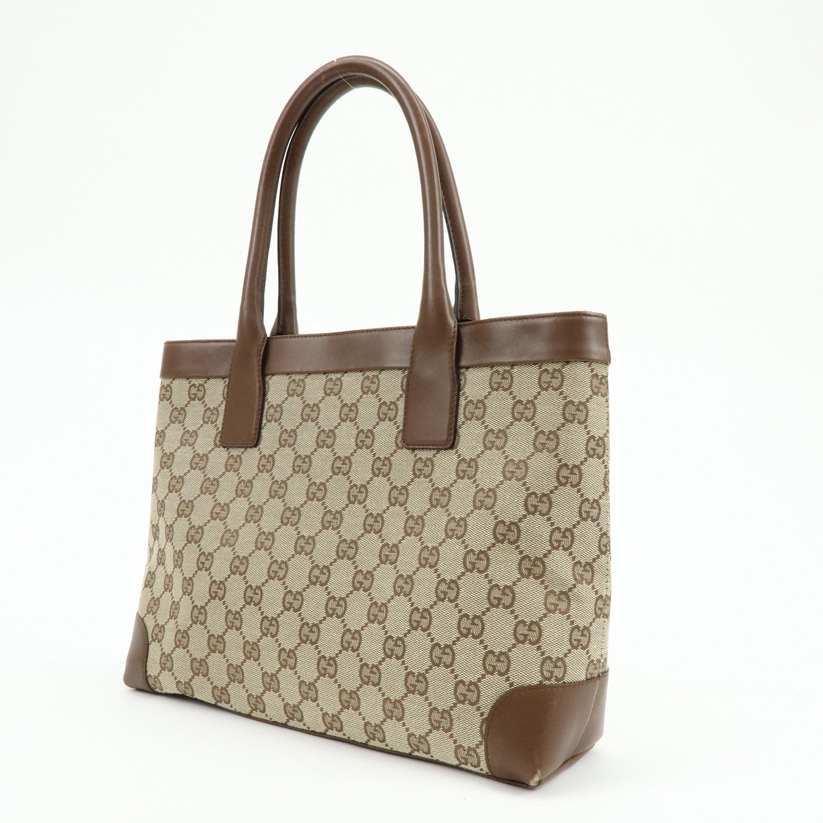 GUCCI GG Canvas Leather Tote Bag Hand Bag Brown 33890