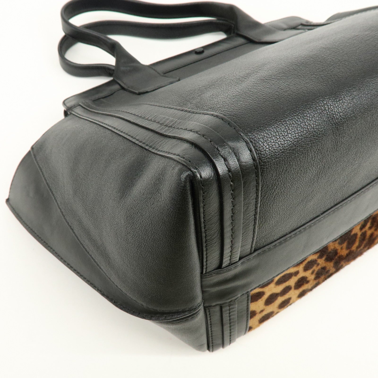 Chloe Allison Unborn Calf Leather Tote Bag Hand Bag Leopard Black