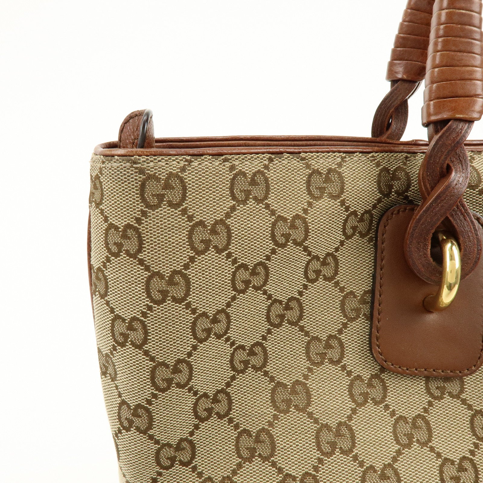 GUCCI GG Canvas Leather Shoulder Bag Tote Bag Beige Brown 323665