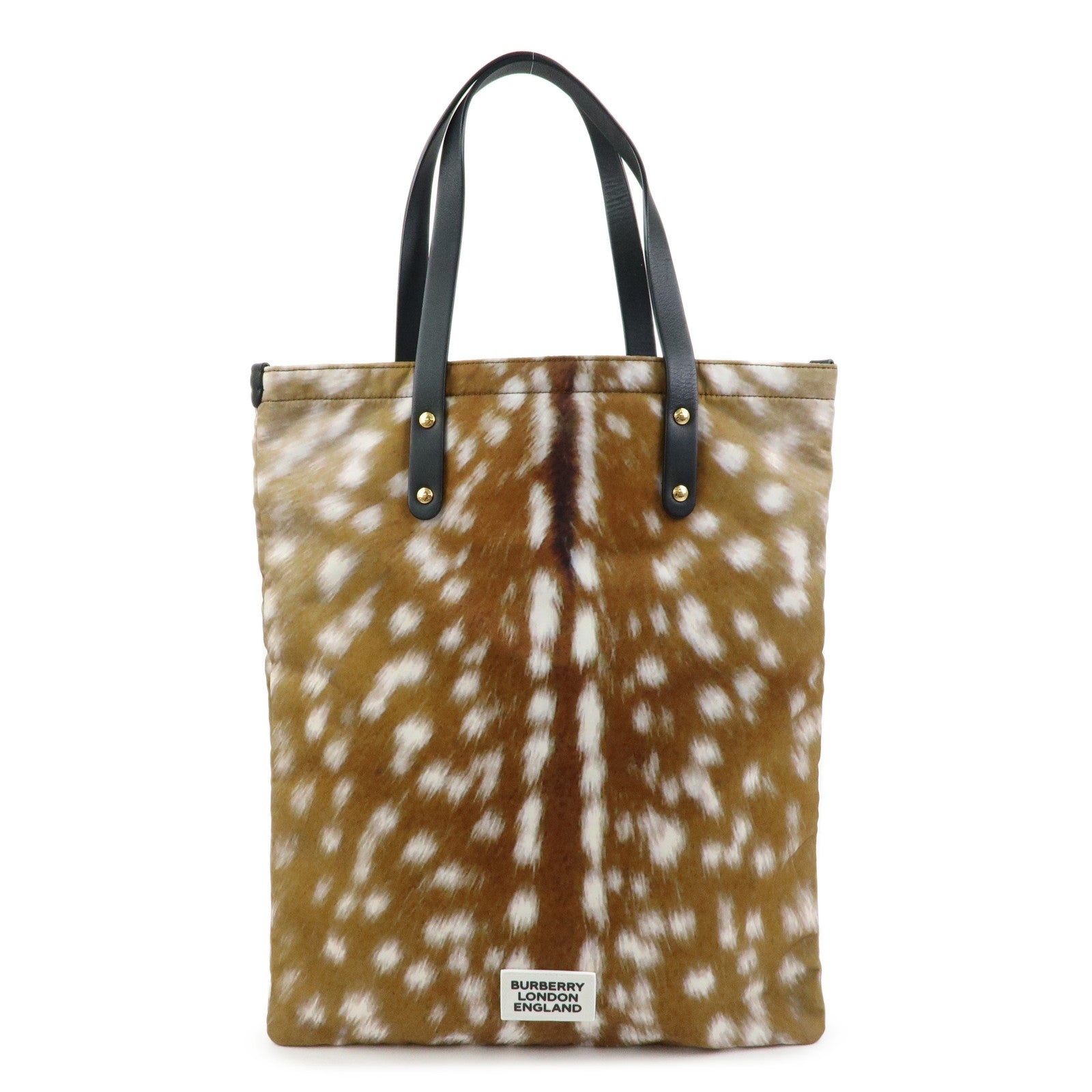 BURBERRY Canvas Leather Tote Bag Shoulder Bag Heidi Print Brown