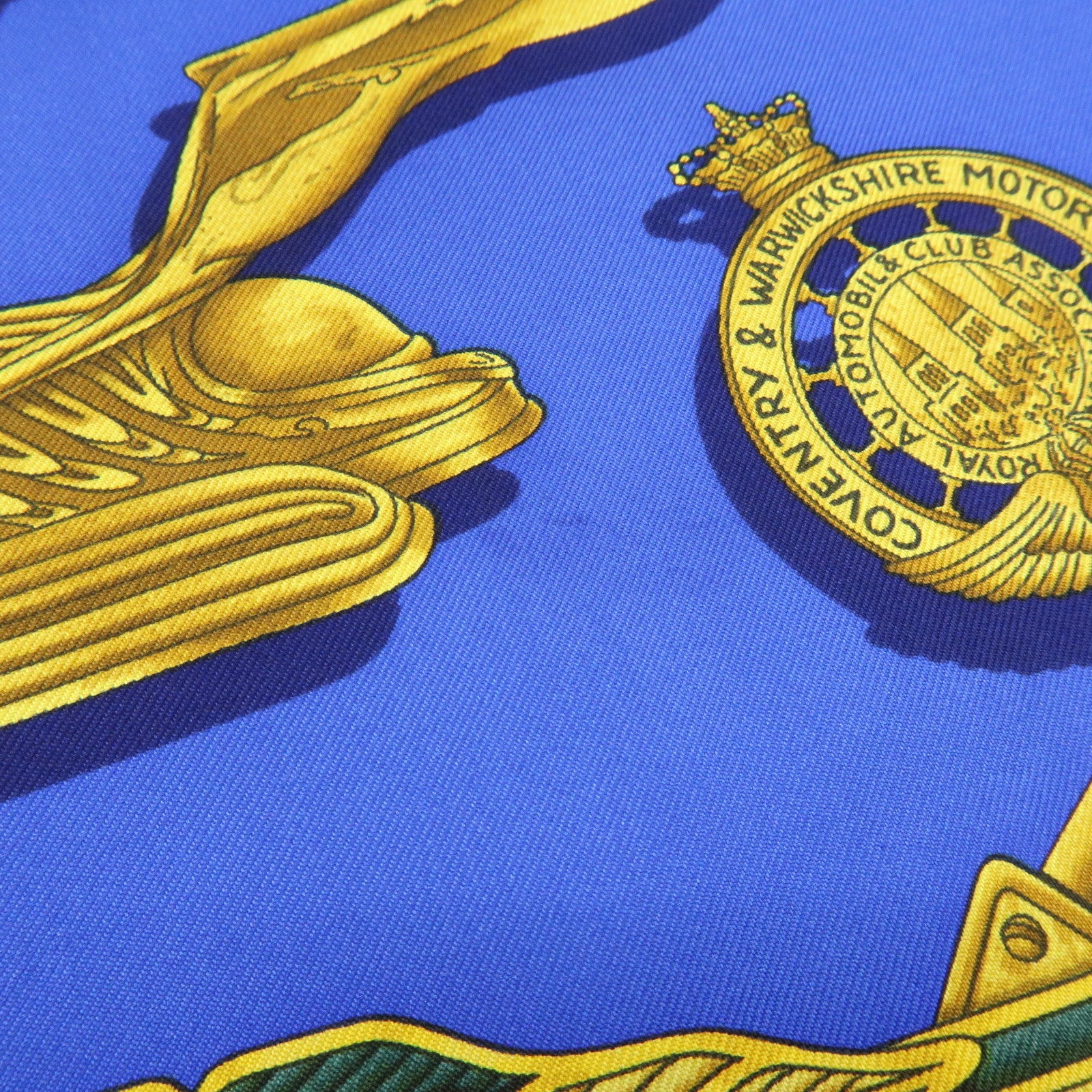 HERMES Carre 90 Silk 100% Scarf LES PARURES DU VENT Navy Gold