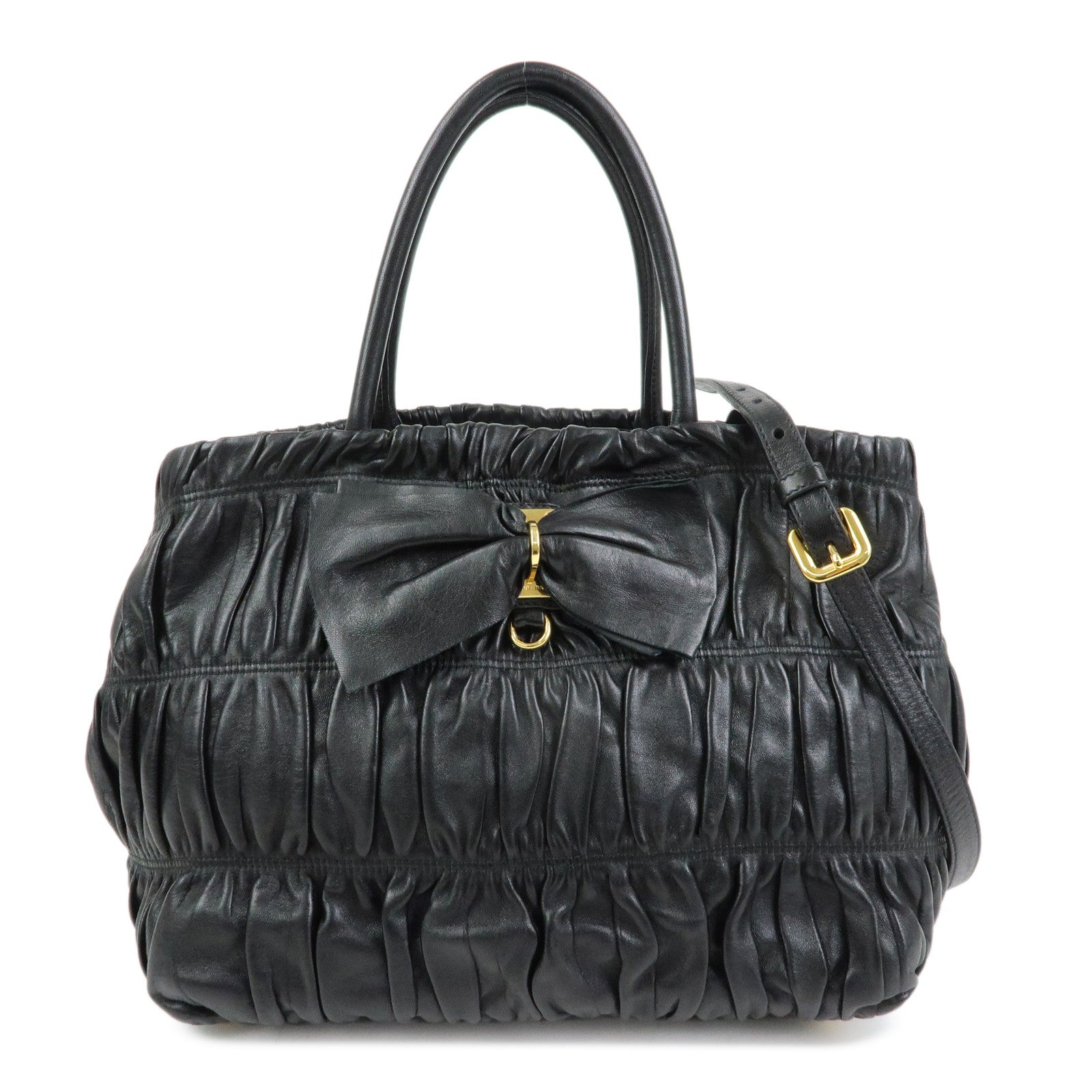 PRADA Ribbon Nappa Gaufure Leather 2Way Bag Black BN1932