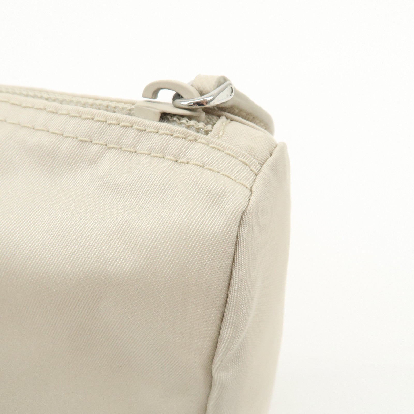 PRADA Triangle Logo Nylon Cosmetic Pouch Makeup Bag Ivory 1NA012
