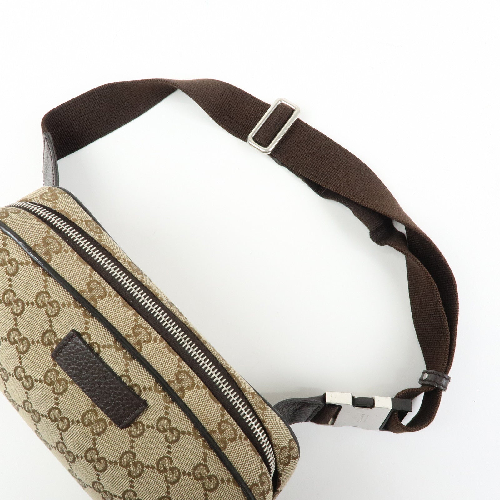 GUCCI GG Canvas Leather Waist Pouch Body Bag Beige Brown 449174