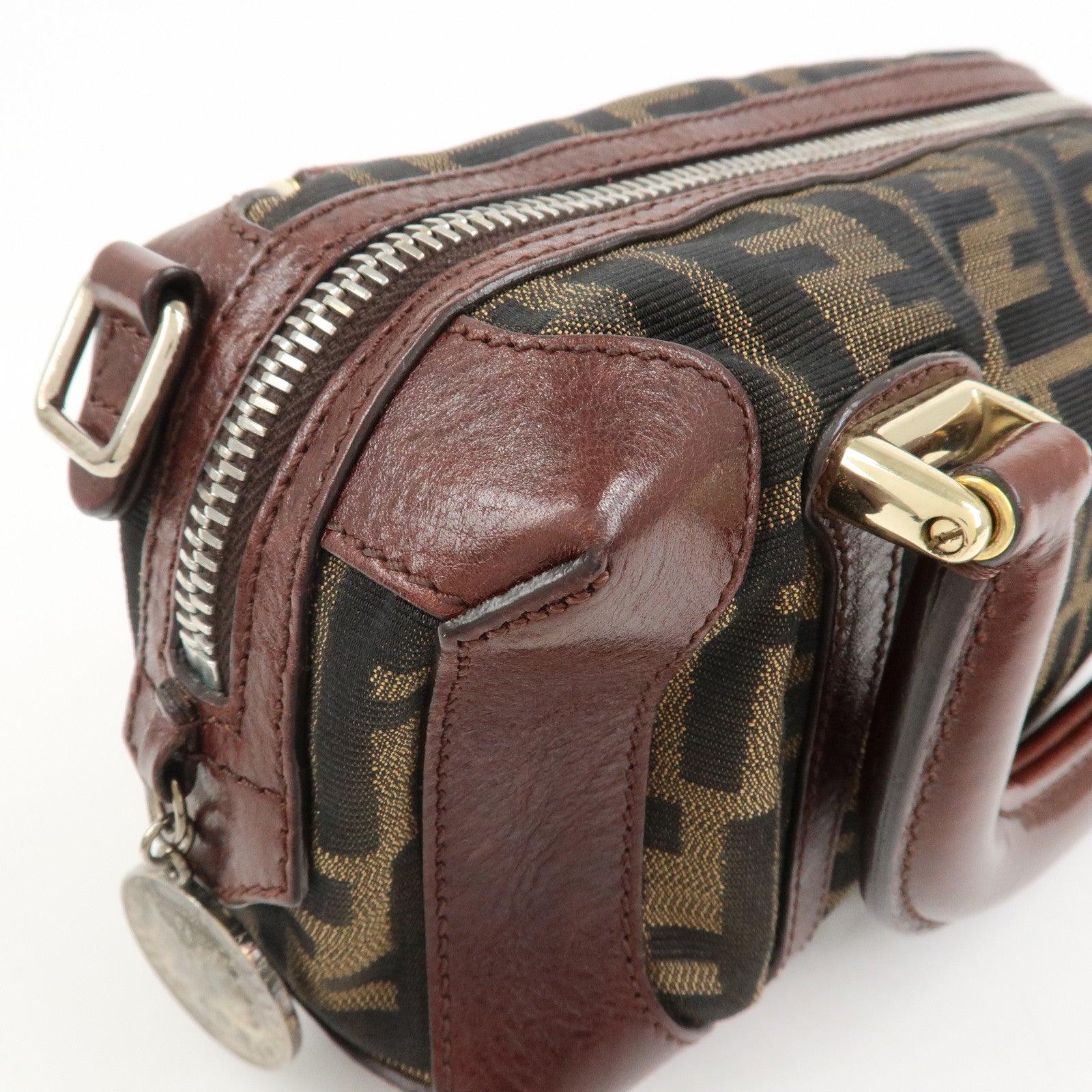 FENDI Zucca Canvas Leather 2Way Bag Mini Boston Bag Hand Bag 8BL084