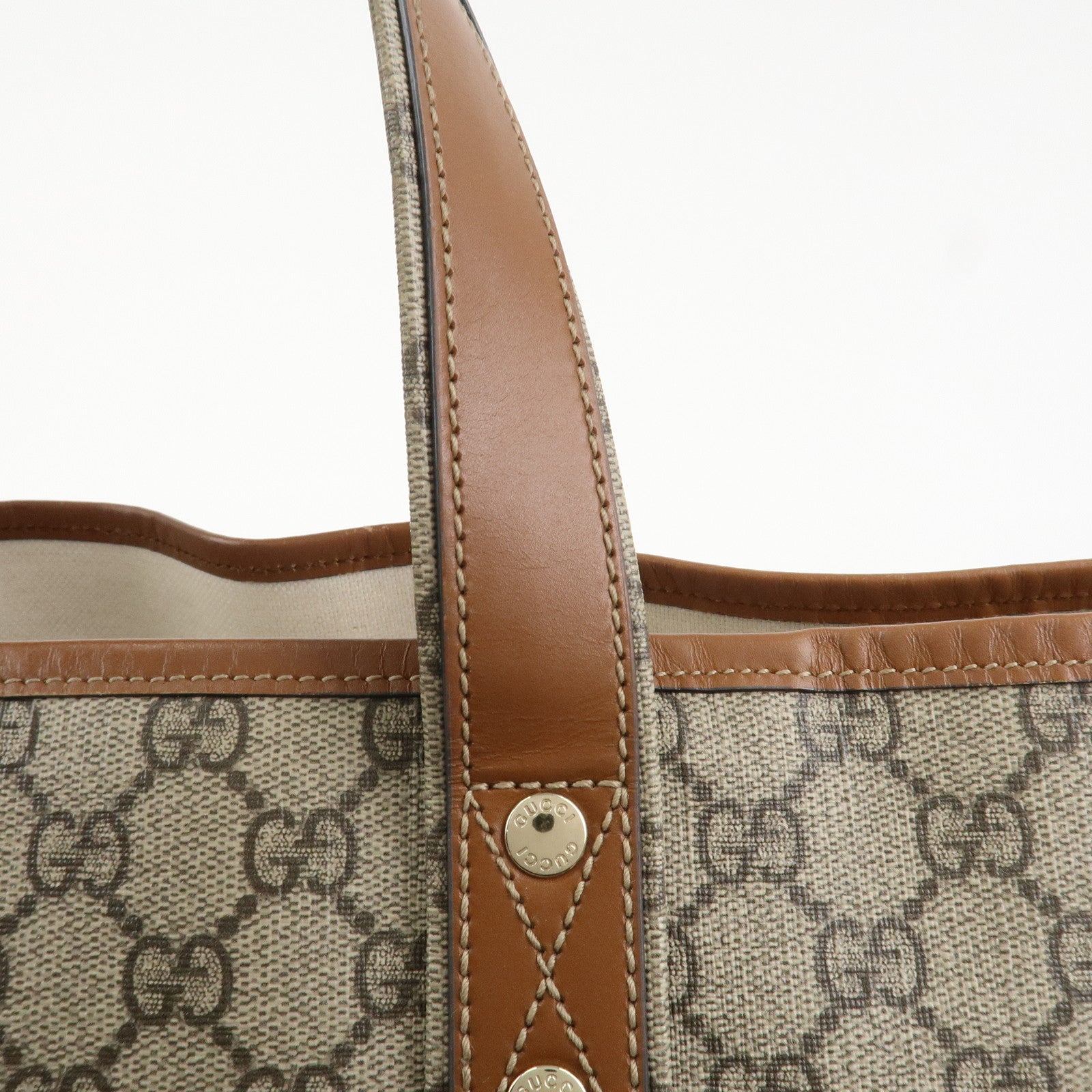 GUCCI GG Supreme Sherry Leather Tote Bag Beige Brown 211134