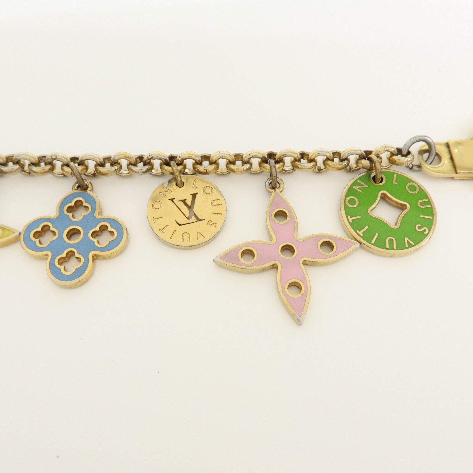 Louis Vuitton Logo Plate Metal Bag Charm Key Chain Silver M65367