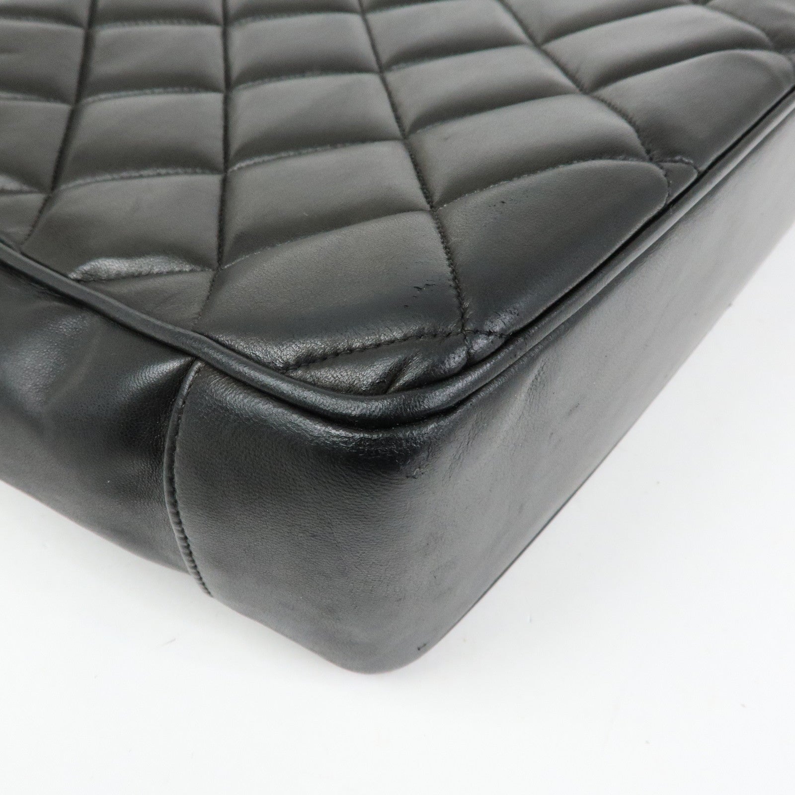 CHANEL Matelasse COCO Mark Lamb Skin Tote Bag Shoulder Bag Black